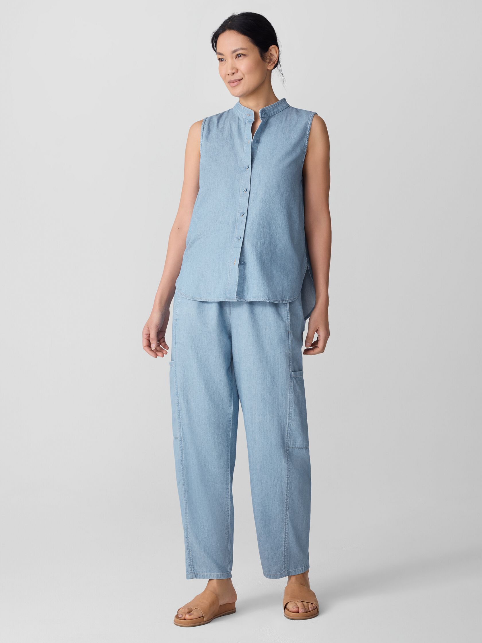 Airy Organic Cotton Twill Sleeveless Shirt