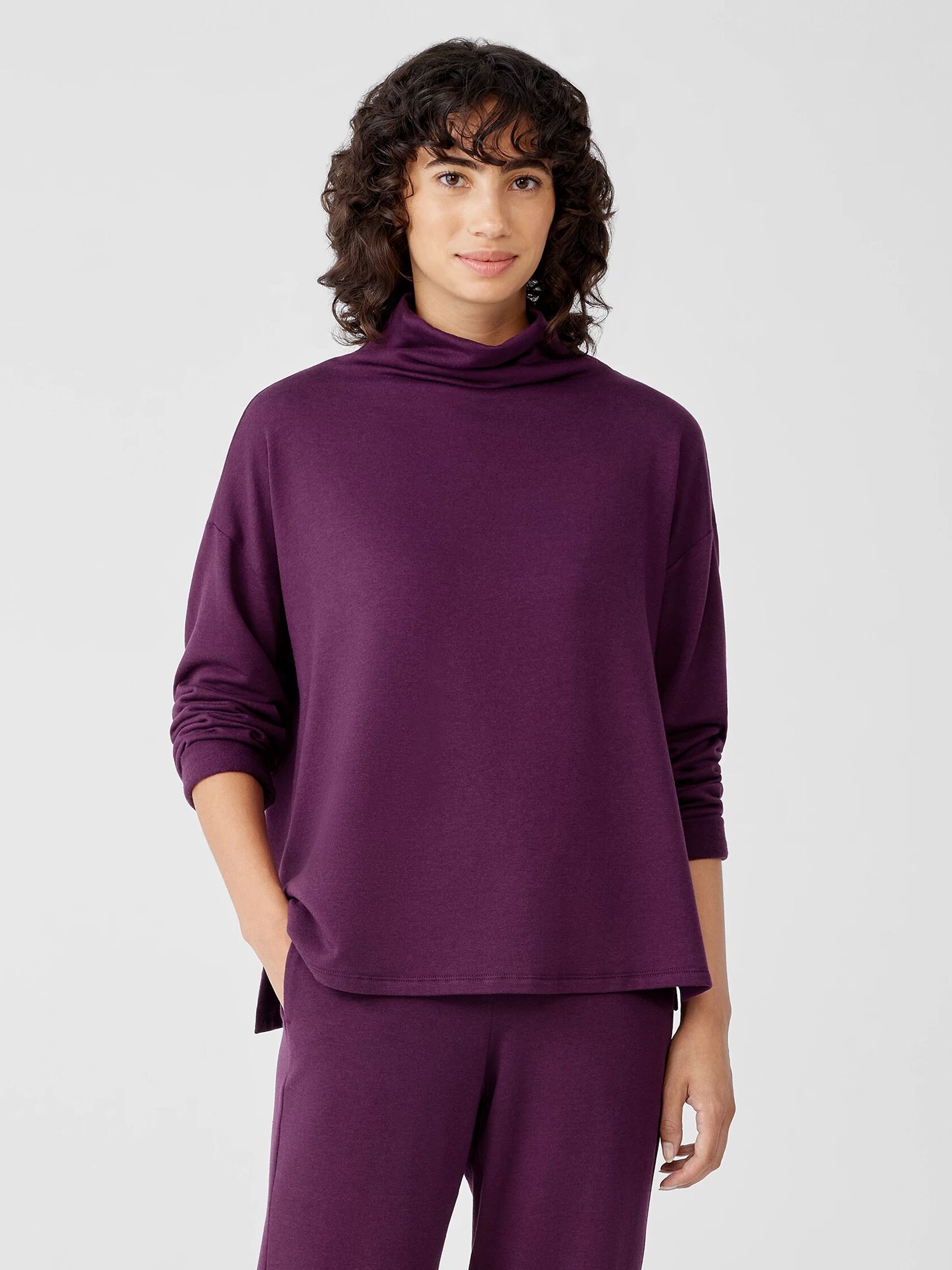 Cozy Brushed Terry Hug Funnel Neck Box-Top