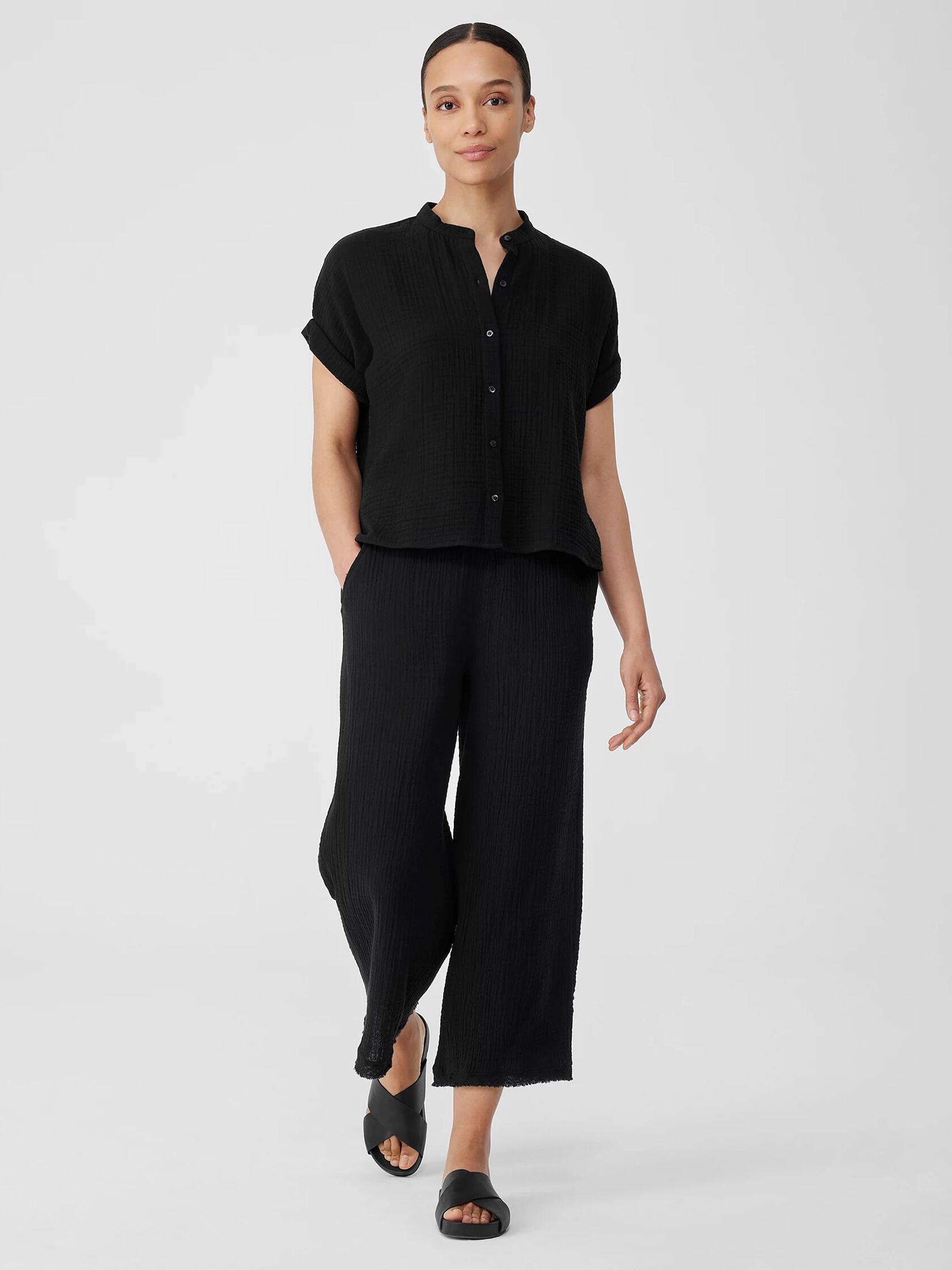 Organic Cotton Gauze Short-Sleeve Shirt | EILEEN FISHER