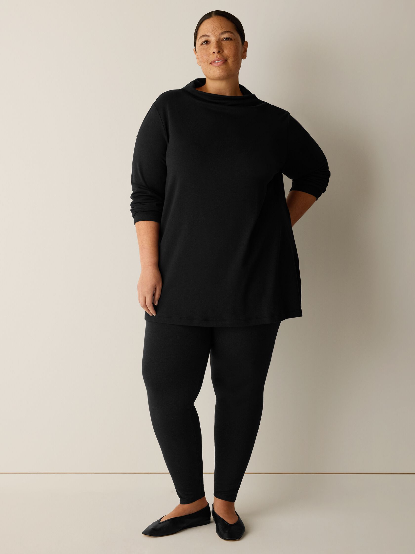 Cozy Brushed Terry Hug Funnel Neck Long Top
