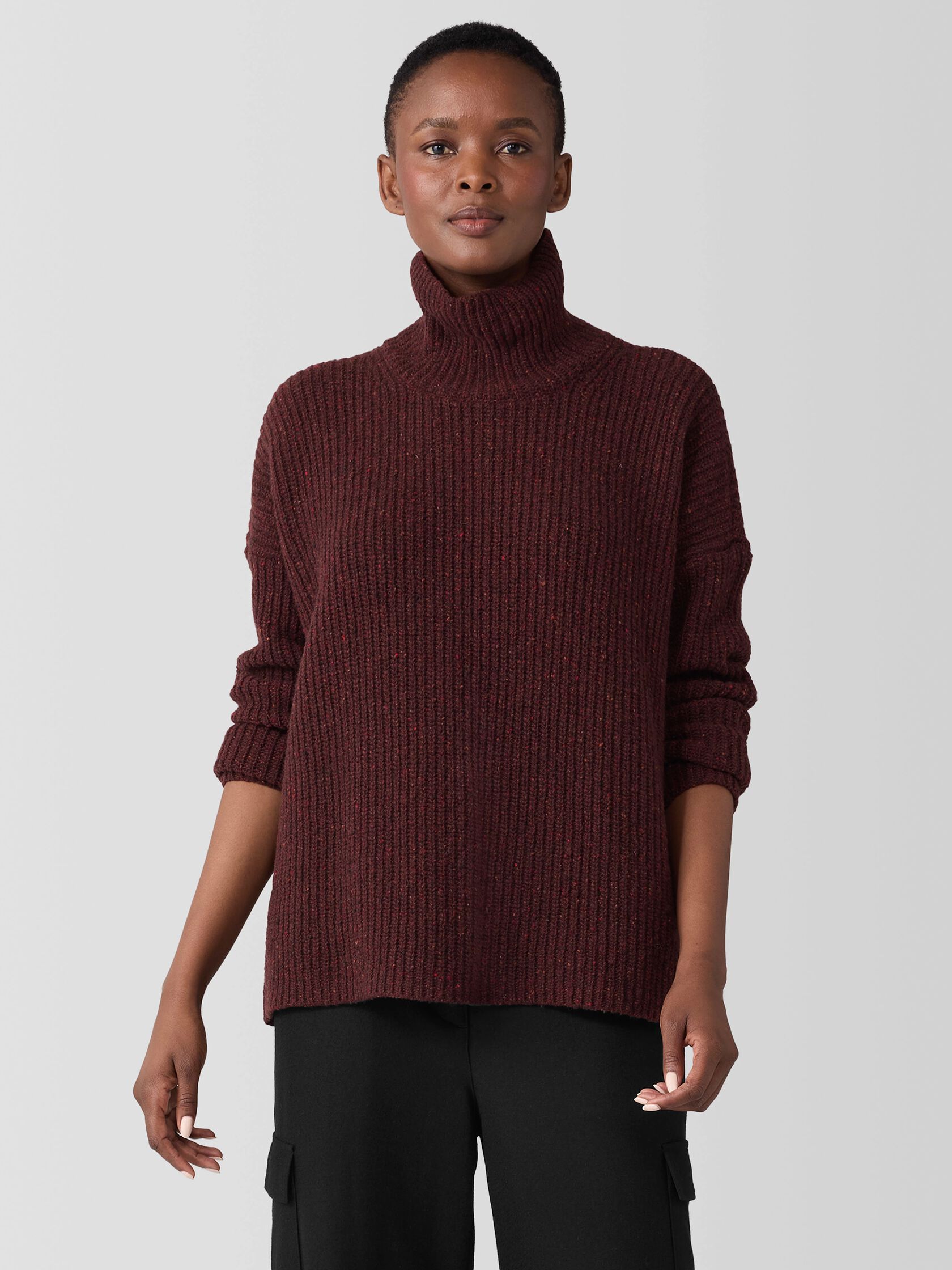 Recycled Cashmere Tweed Turtleneck Top