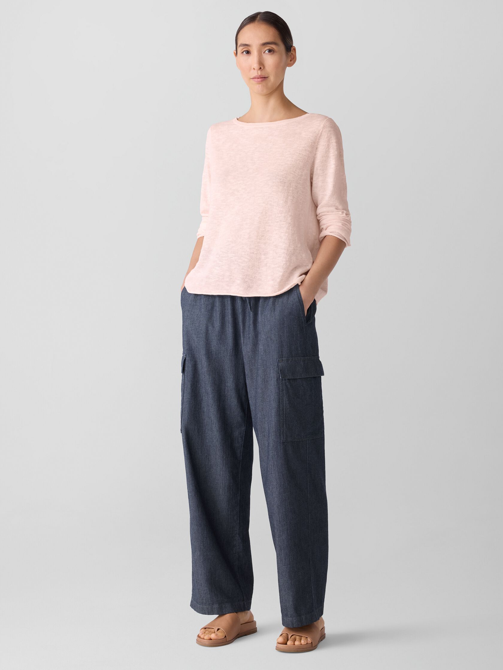 Organic Linen Cotton Slub Bateau Neck Top