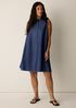 Lightweight Organic Cotton Denim Band Collar Dress