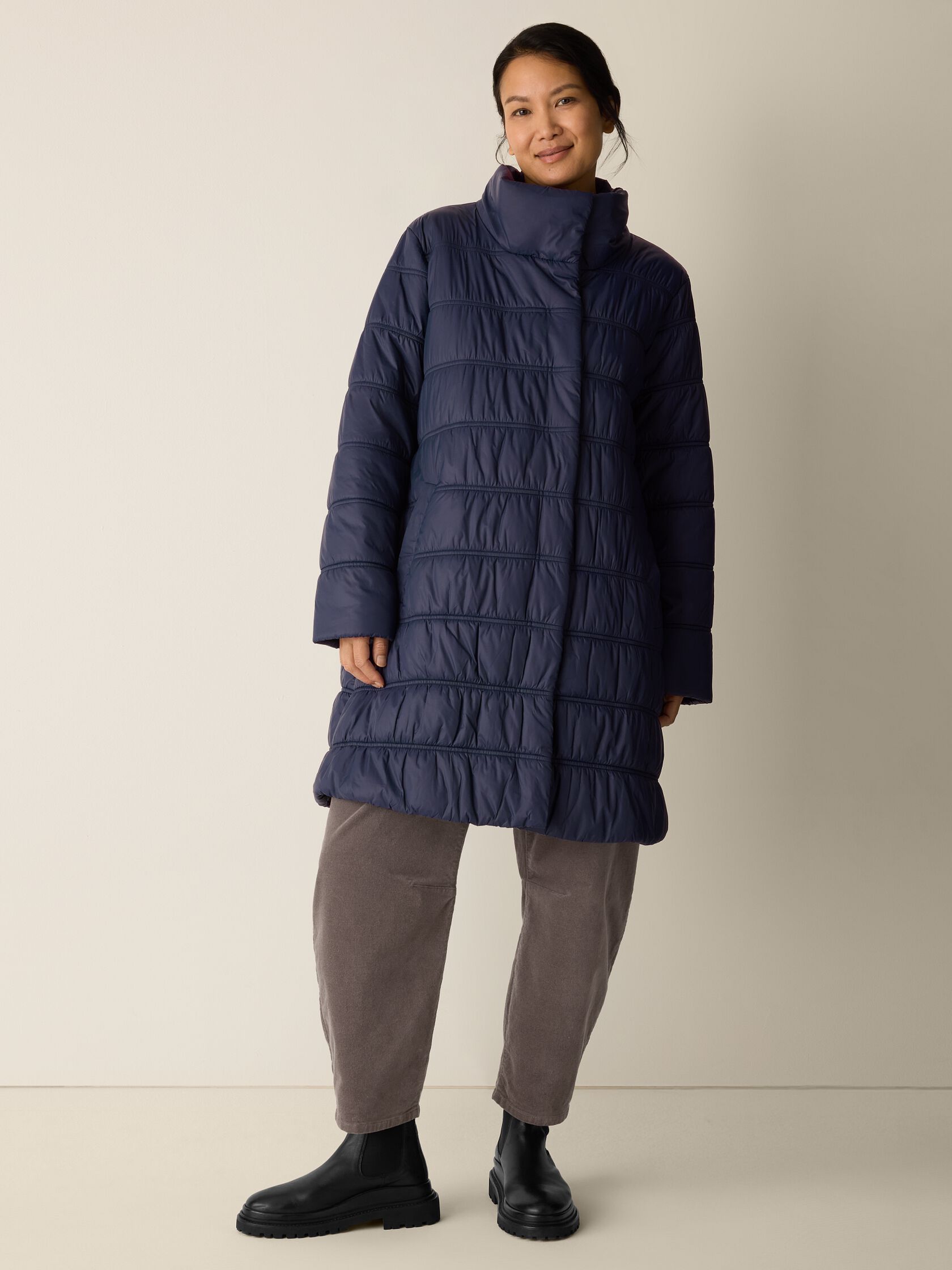 Eggshell Recycled Nylon Ruched Coat