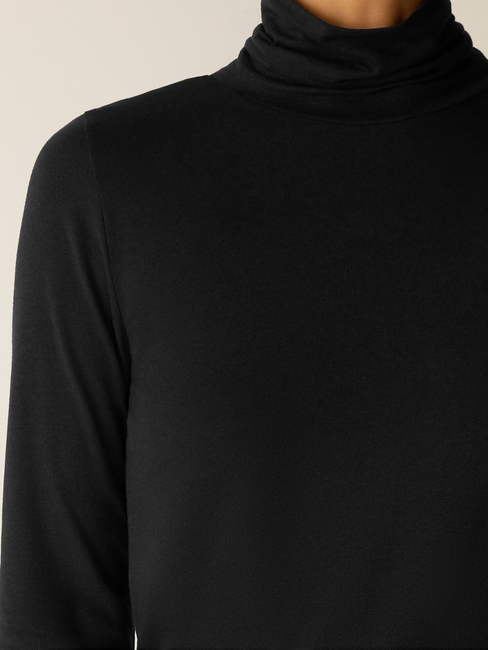 Sheer Cotton Blend Knit Turtleneck Top