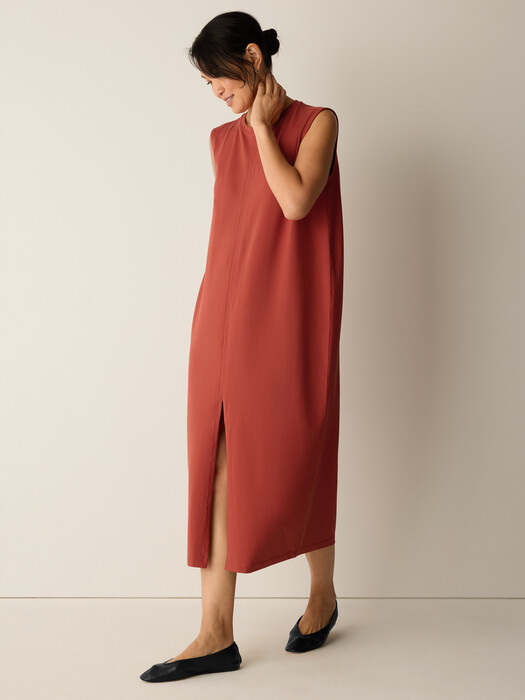 eileen fisher jersey maxi dress Eileen Fisher Stretch Jersey Knit Round Neck Sleeveless Oval Midi Dress, Womens, XXS, Watermelon