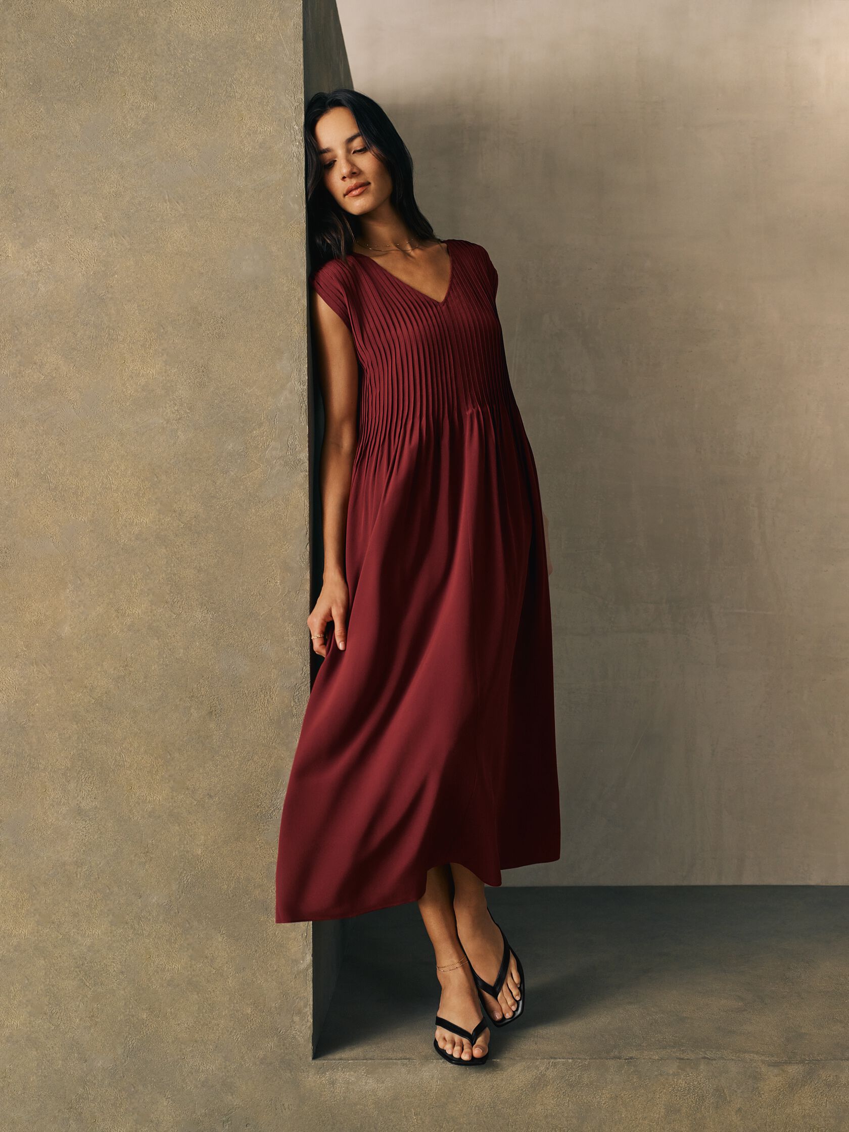 Silk Crepe de Chine V-Neck Dress