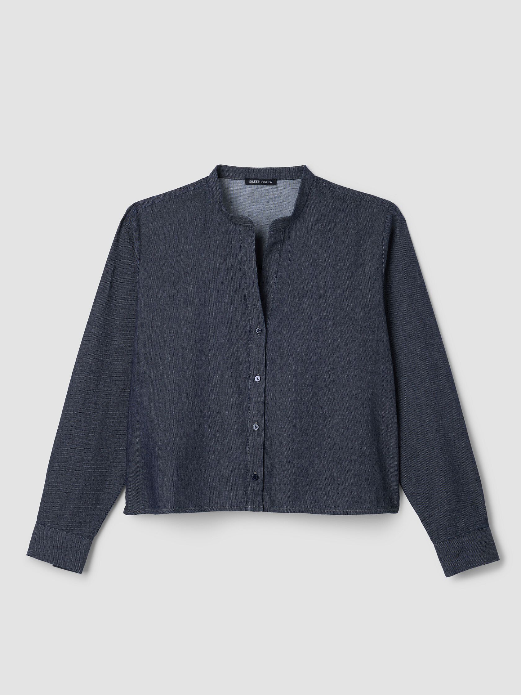 Airy Organic Cotton Twill Band Collar Shirt