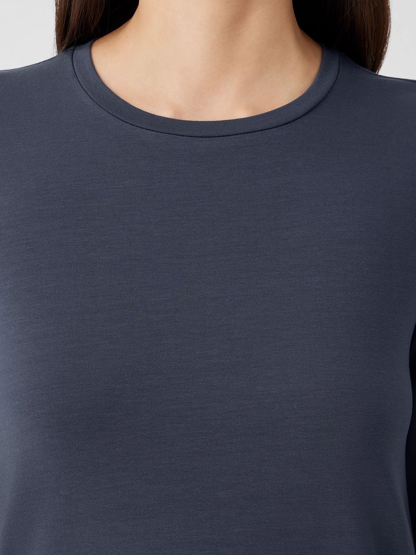 Stretch Jersey Knit Crew Neck Long Top