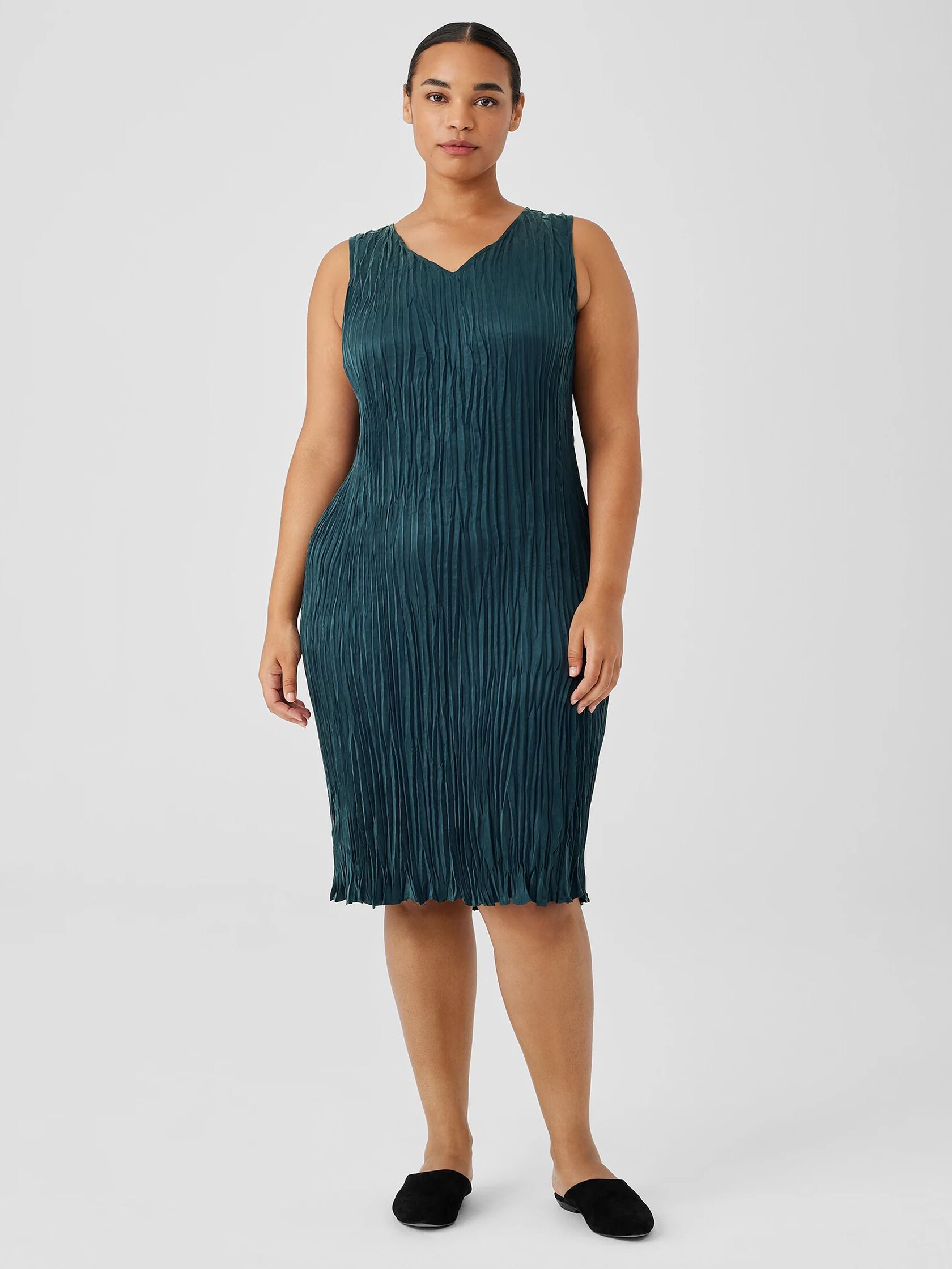 Crushed Cupro V-Neck Dress