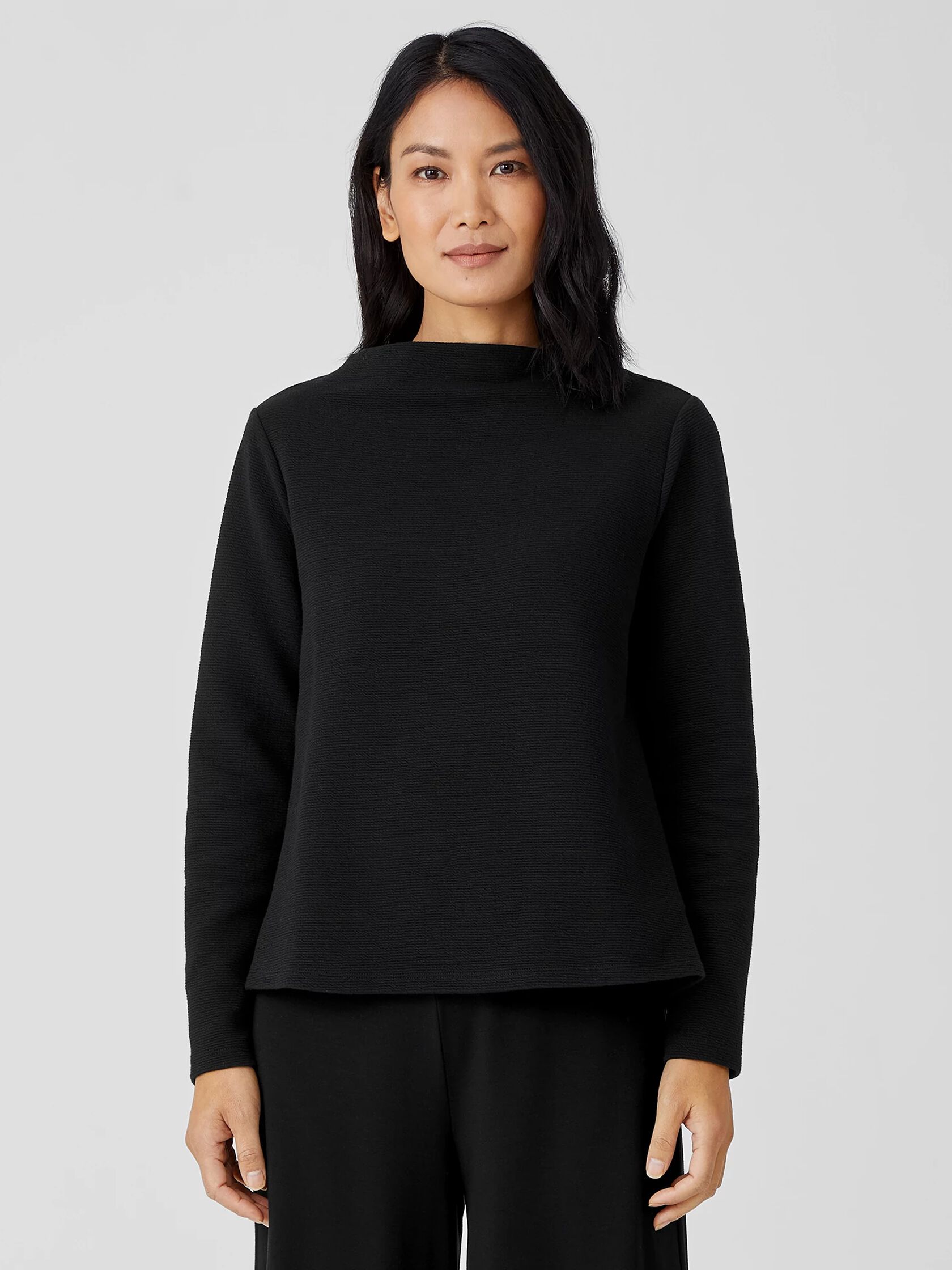 Crinkled Organic Cotton Funnel Neck Top