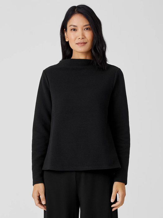 Crinkled Organic Cotton Funnel Neck Top