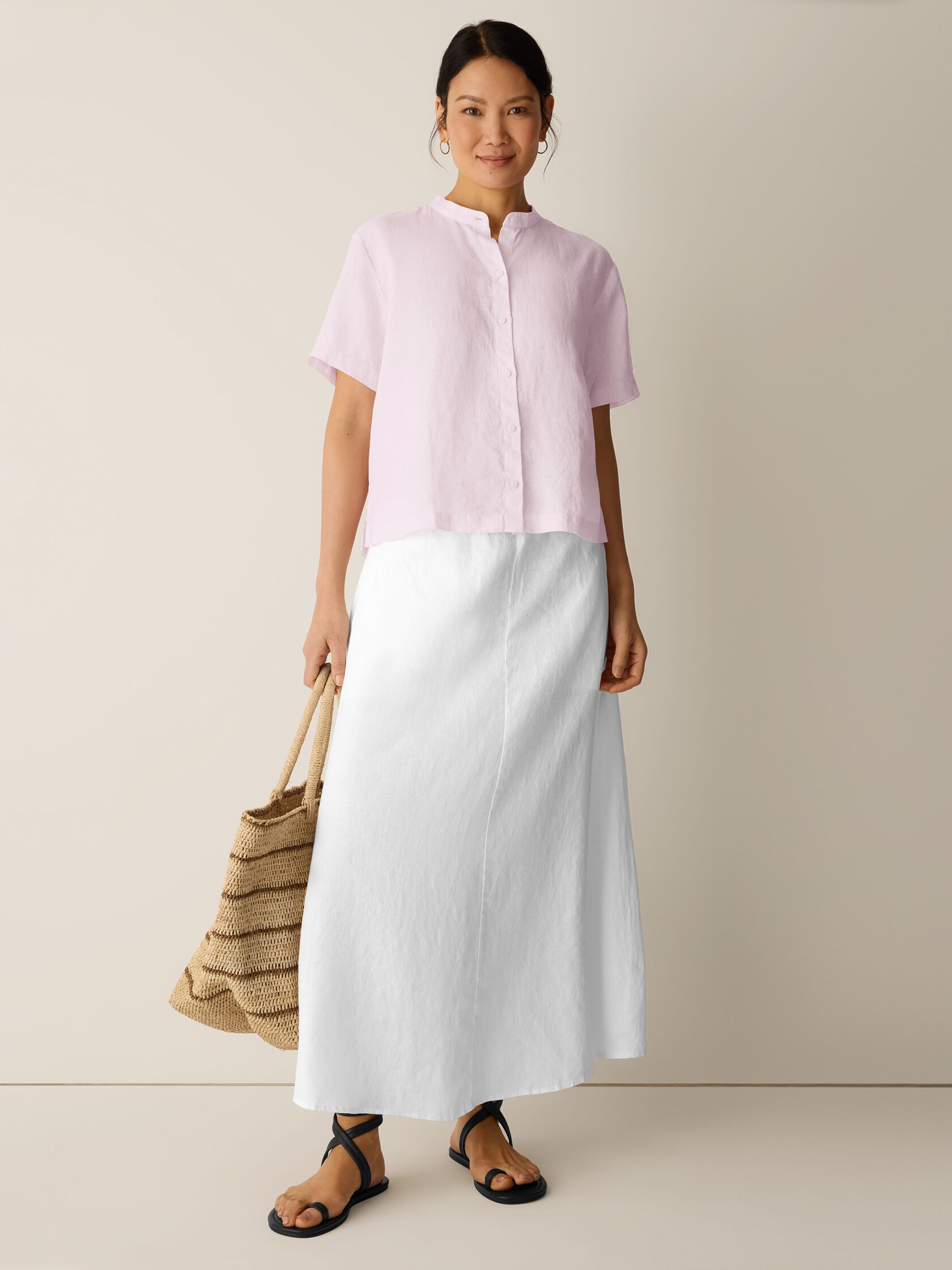 Organic Handkerchief Linen Band Collar Shirt