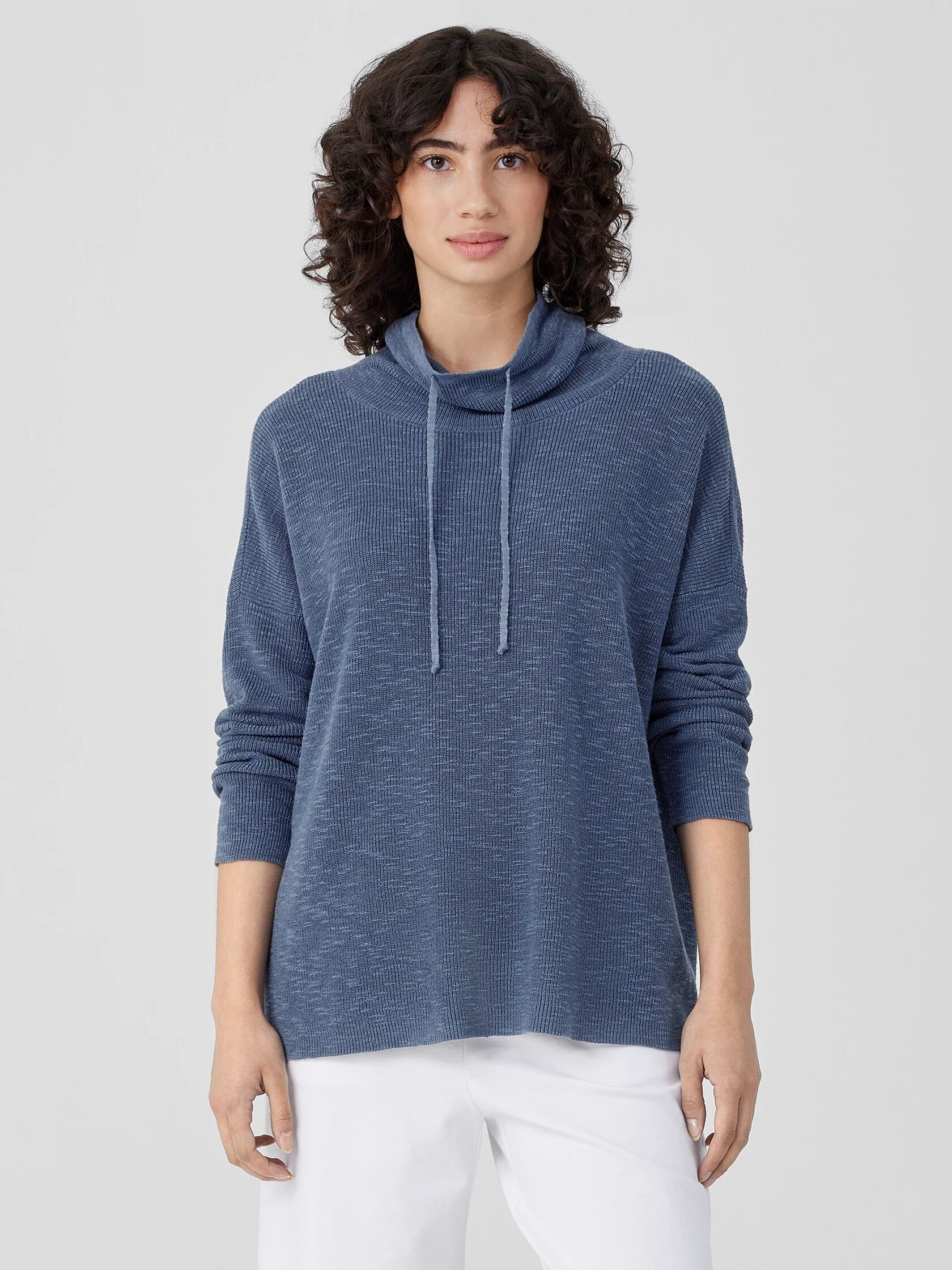 Organic Linen Cotton Slub Funnel Neck Top