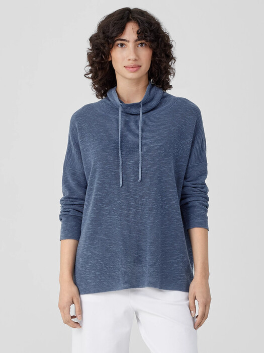 Organic Linen Cotton Slub Funnel Neck Top