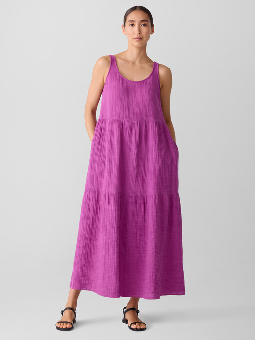 Organic Cotton Lofty Gauze Tiered Dress EILEEN FISHER