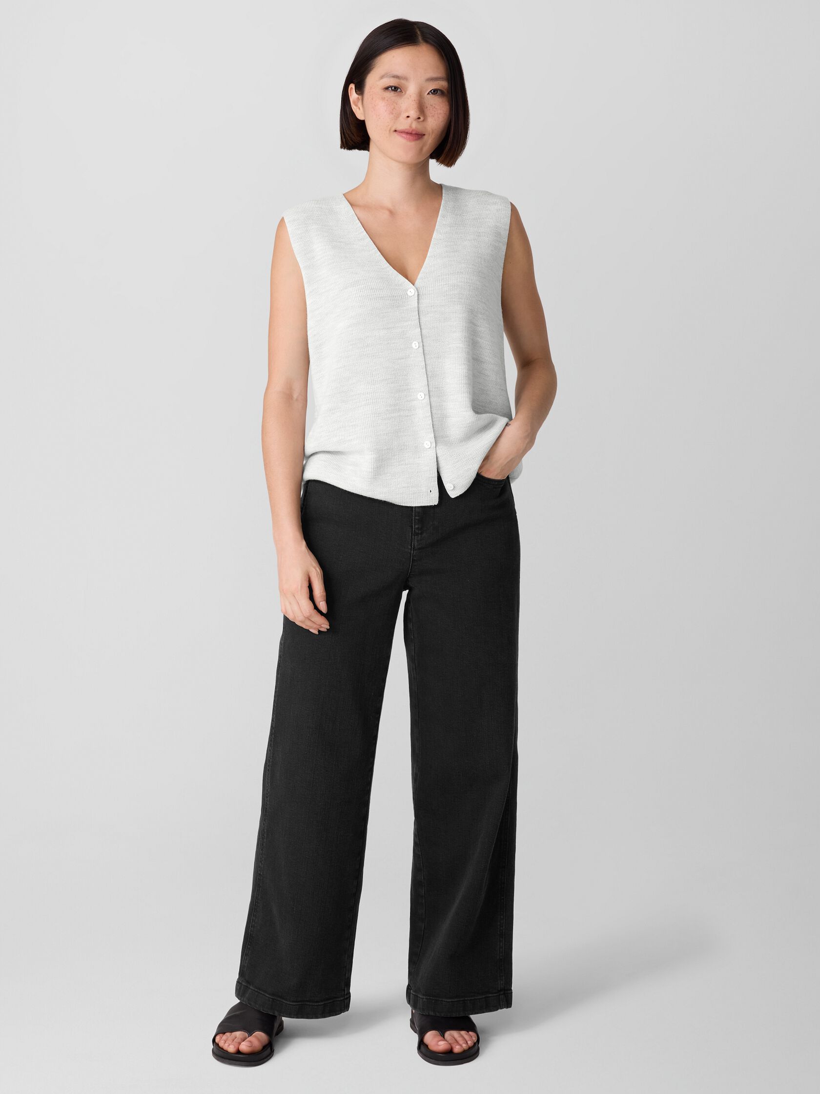 Cotton Stretch Denim Wide-Leg Jean