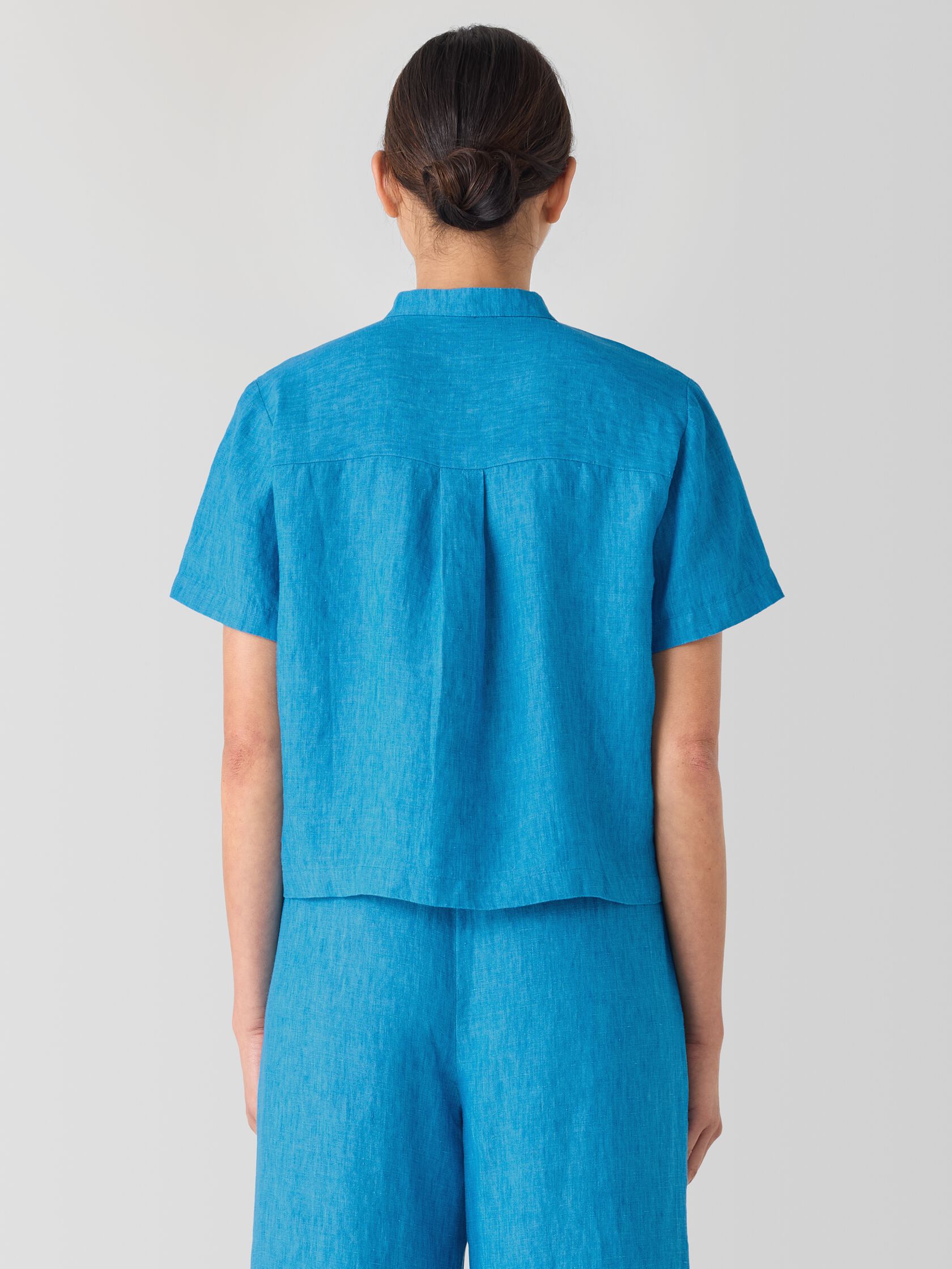 Washed Organic Linen Délavé Band Collar Shirt