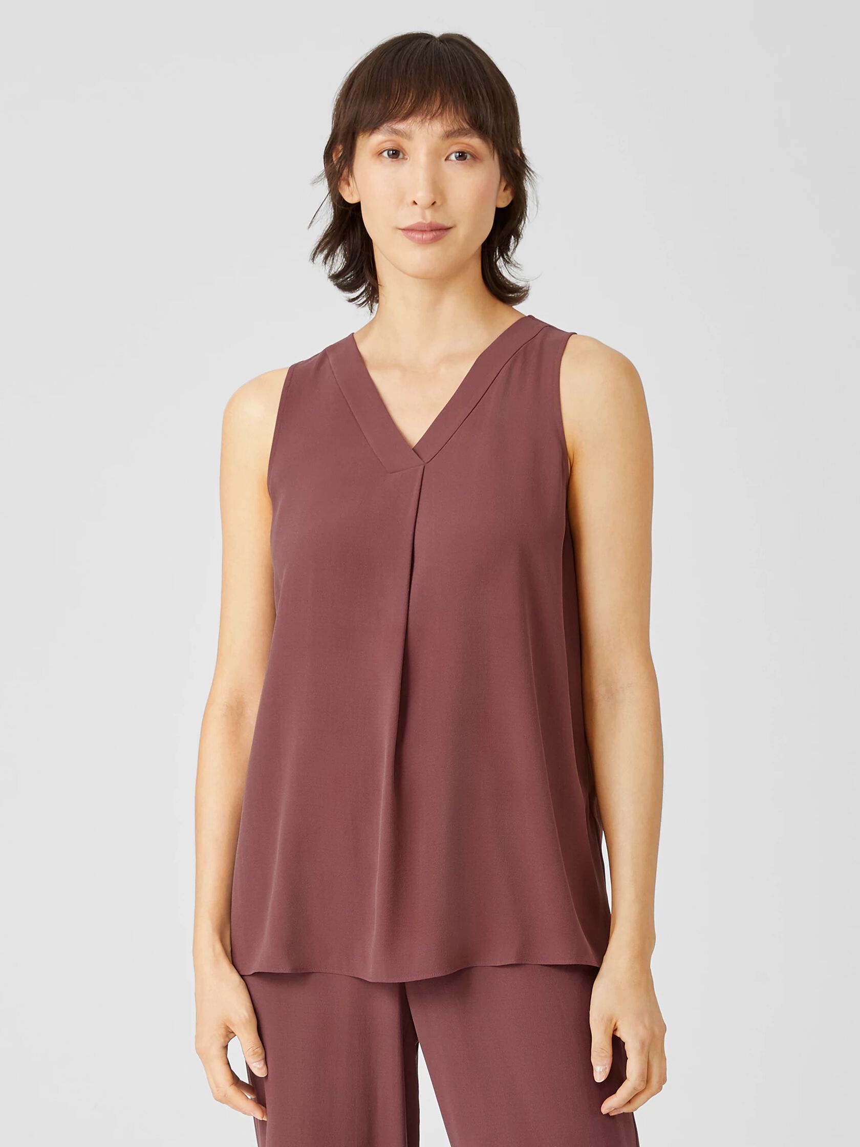 Silk Georgette Crepe Pleated Tank