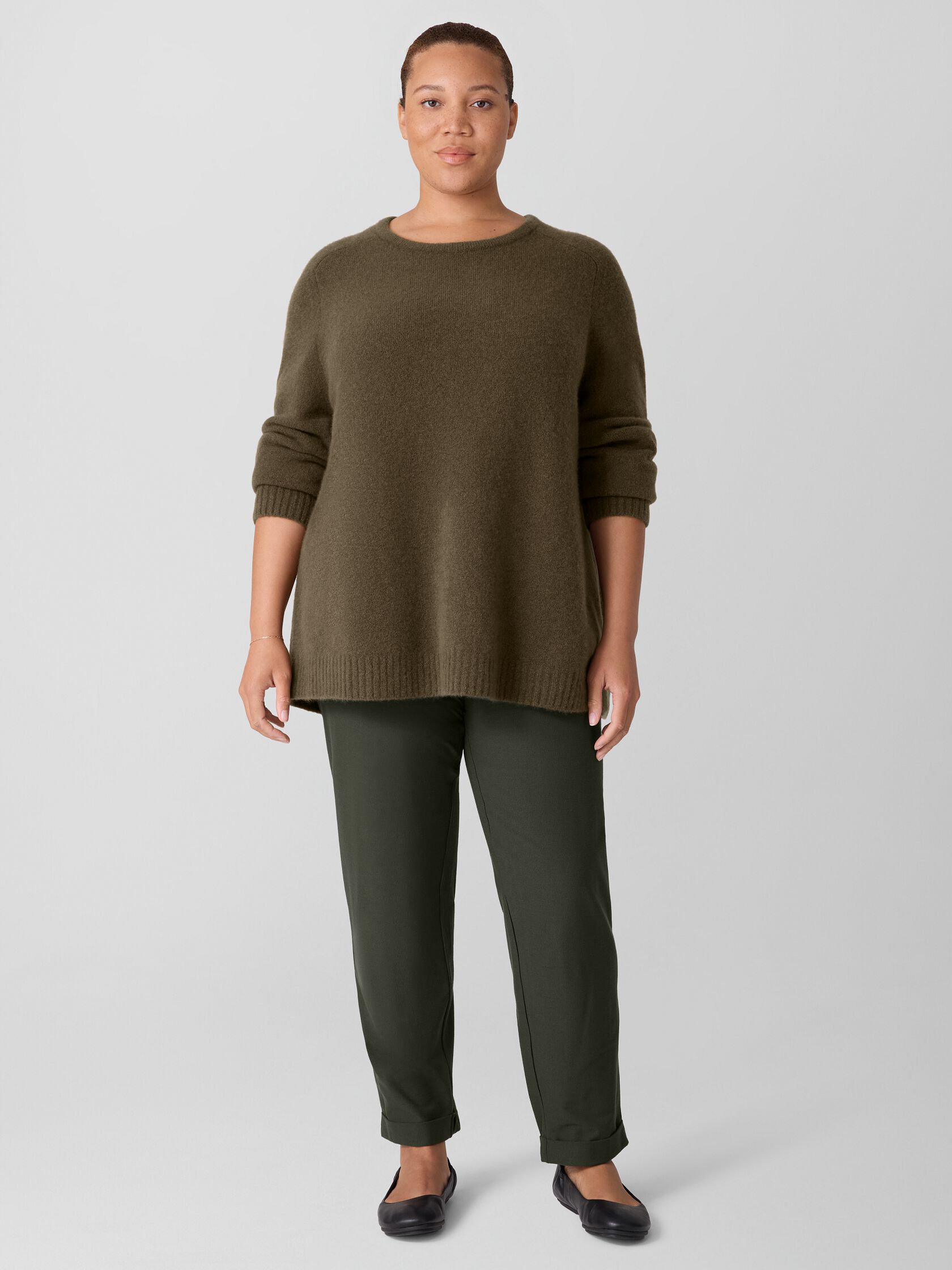 Cashmere Silk Boucle Bliss Crew Neck Long Top