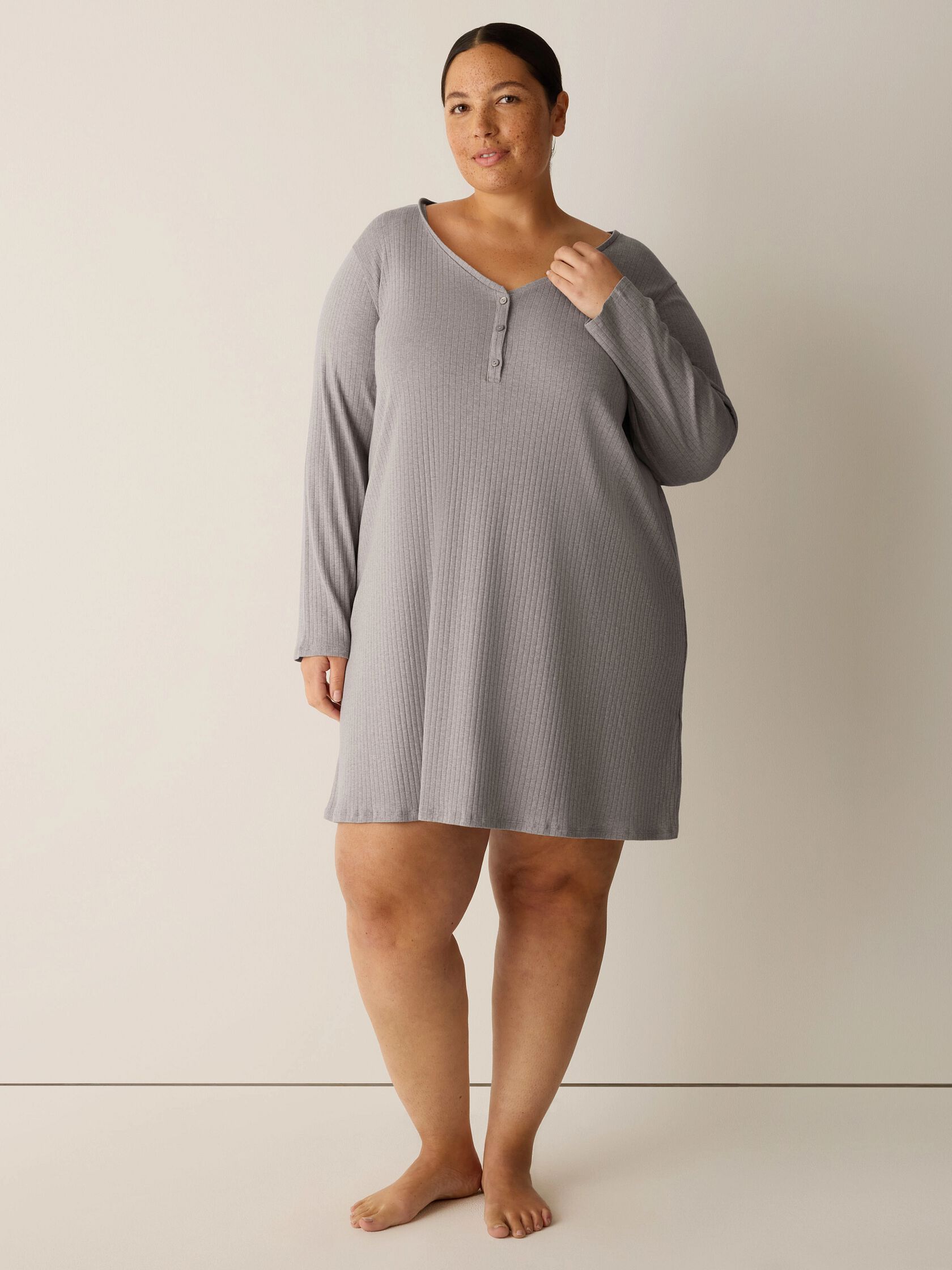 Organic Cotton Rib V-Neck Sleep Dress