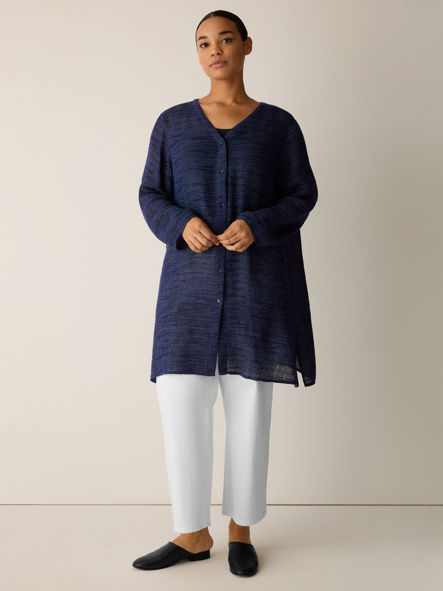 Linen Gauze Strata V-Neck Long Top