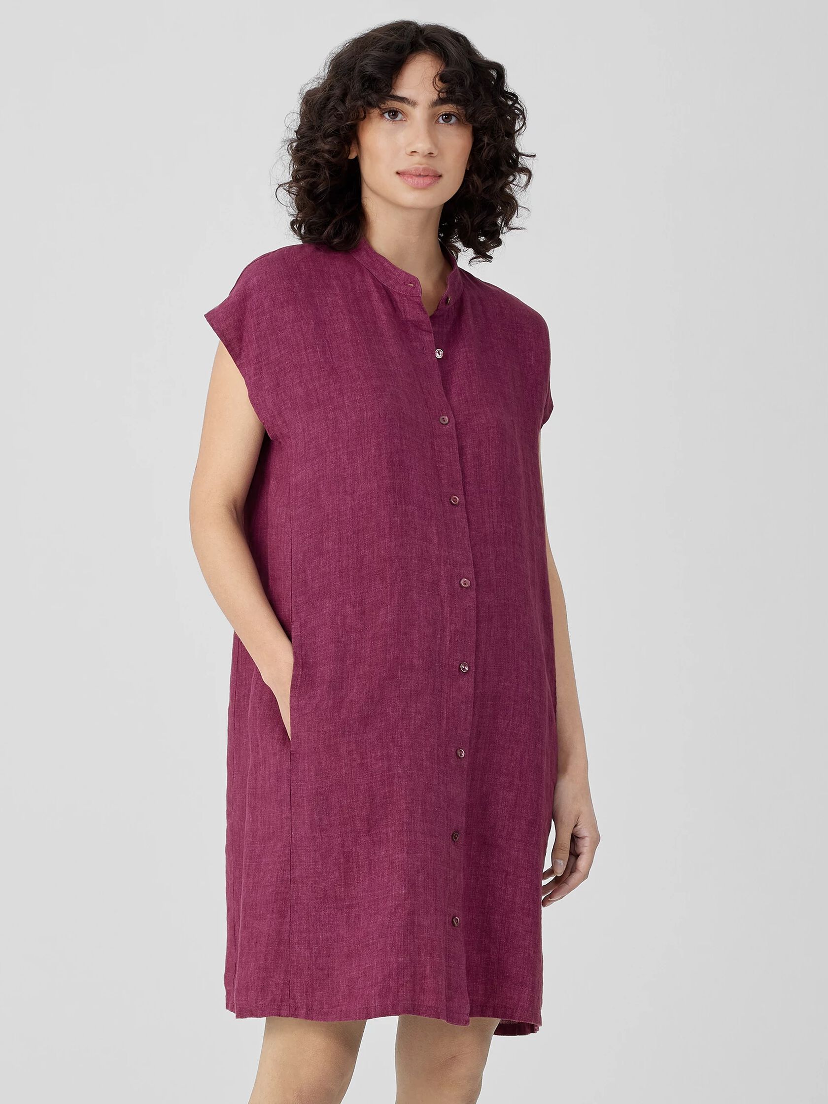 Washed Organic Linen Delave Shirtdress