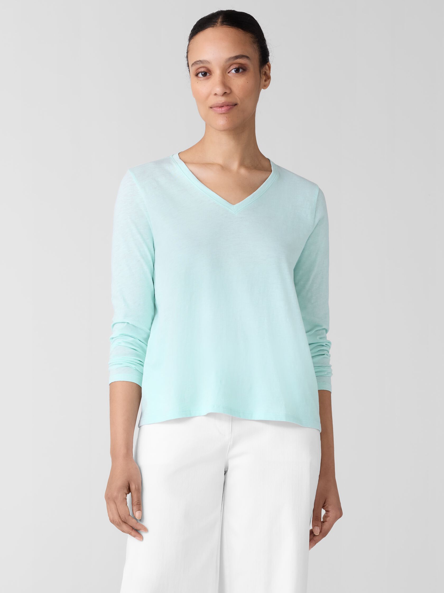 Organic Cotton Slubby Jersey V-Neck Top