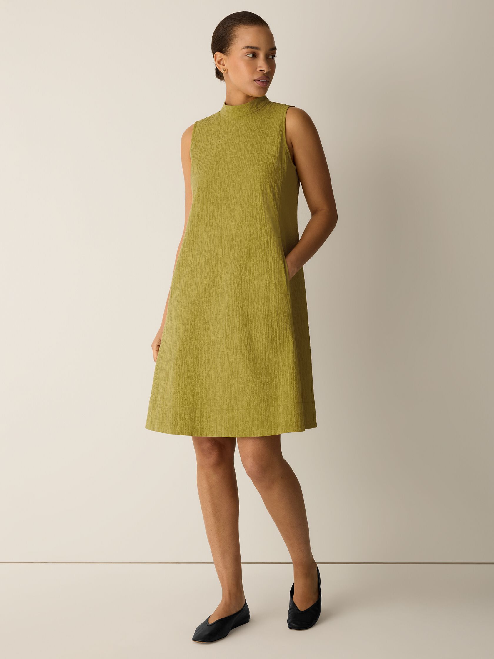 Organic Cotton Pucker Mock Neck Dress