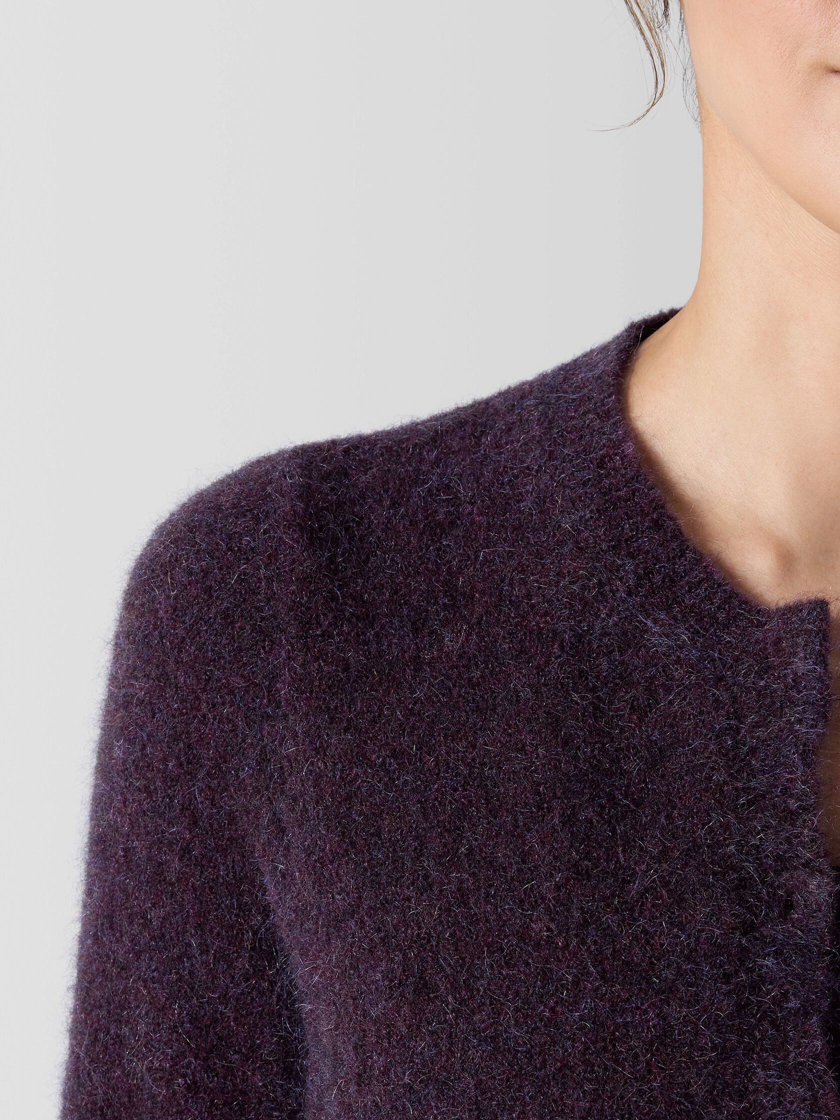 Mohair Plush Mélange Crew Neck Cardigan