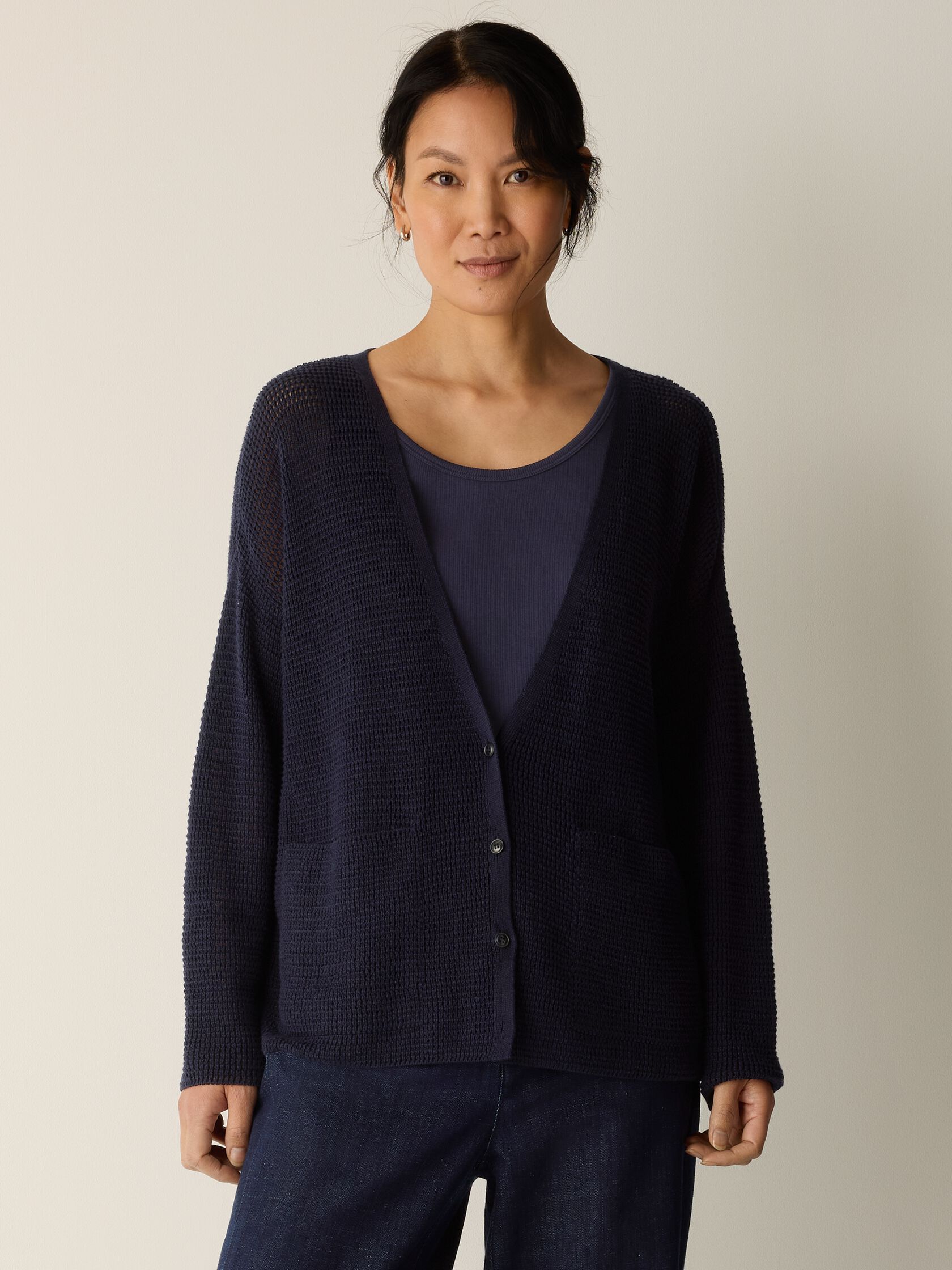 Peruvian Cotton Blend V-Neck Cardigan