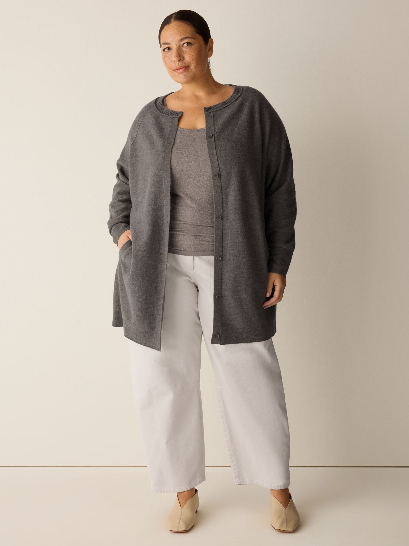 Fine Felted Wool Long Cardigan in Regenerative Wool