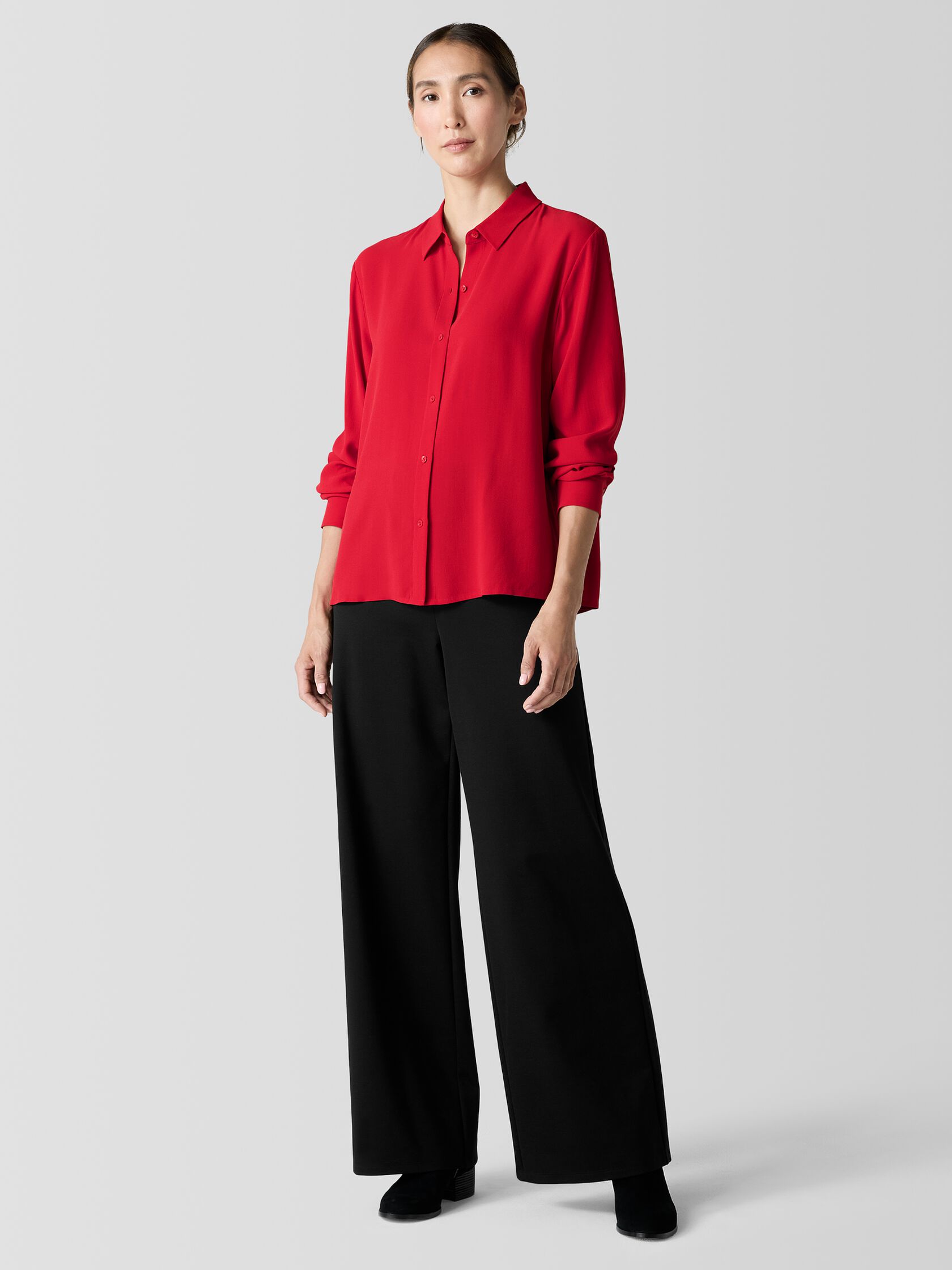 Silk Georgette Crepe Classic Collar Shirt