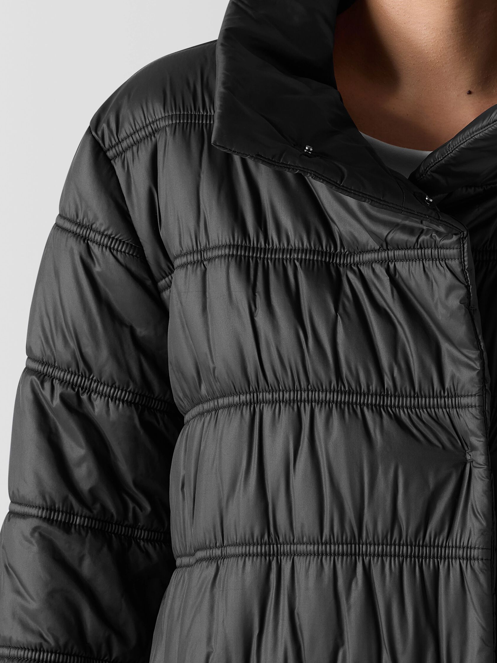 Eggshell Recycled Nylon Stand Collar Coat