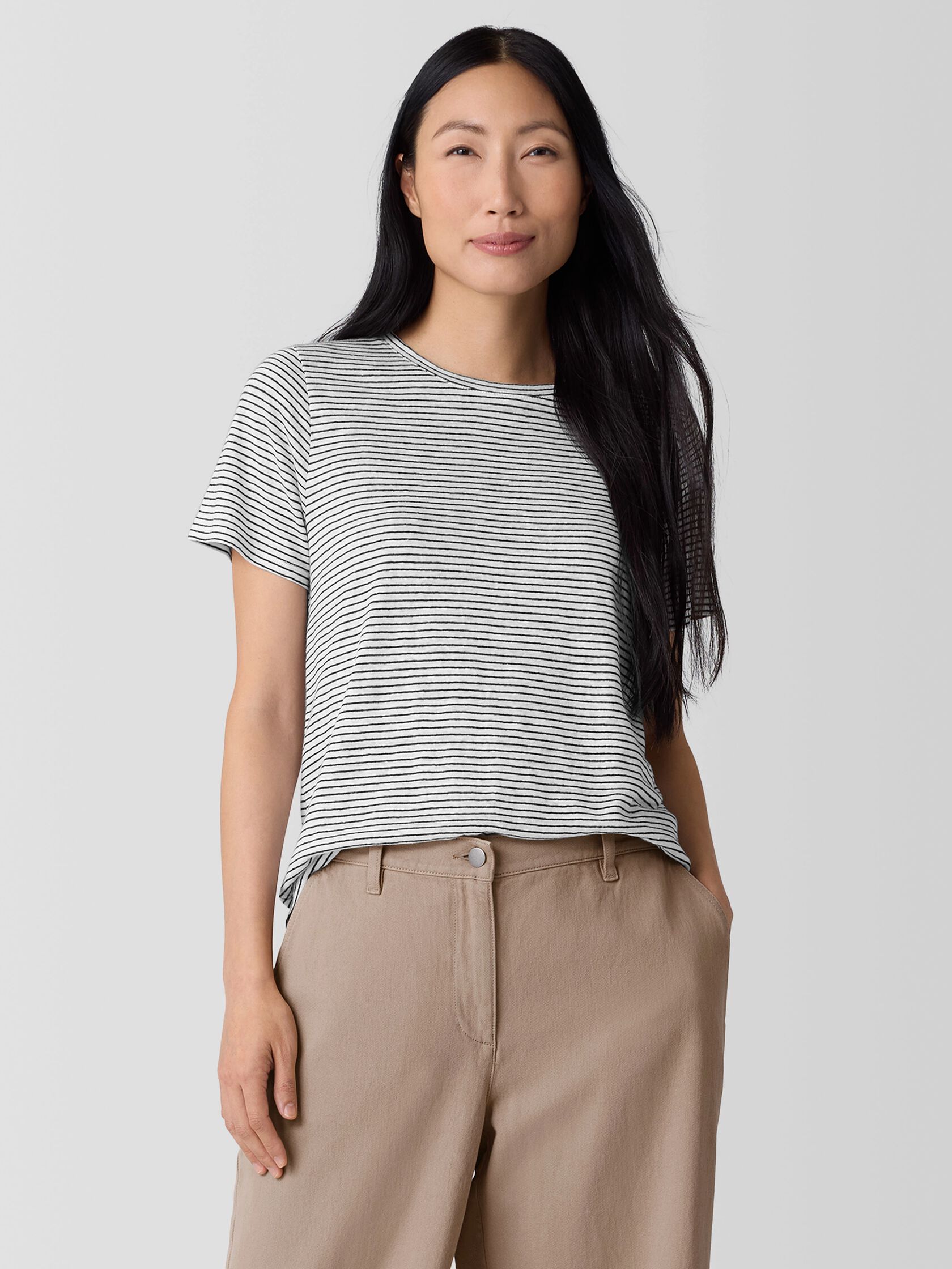 Striped Organic Linen Jersey Crew Neck Tee