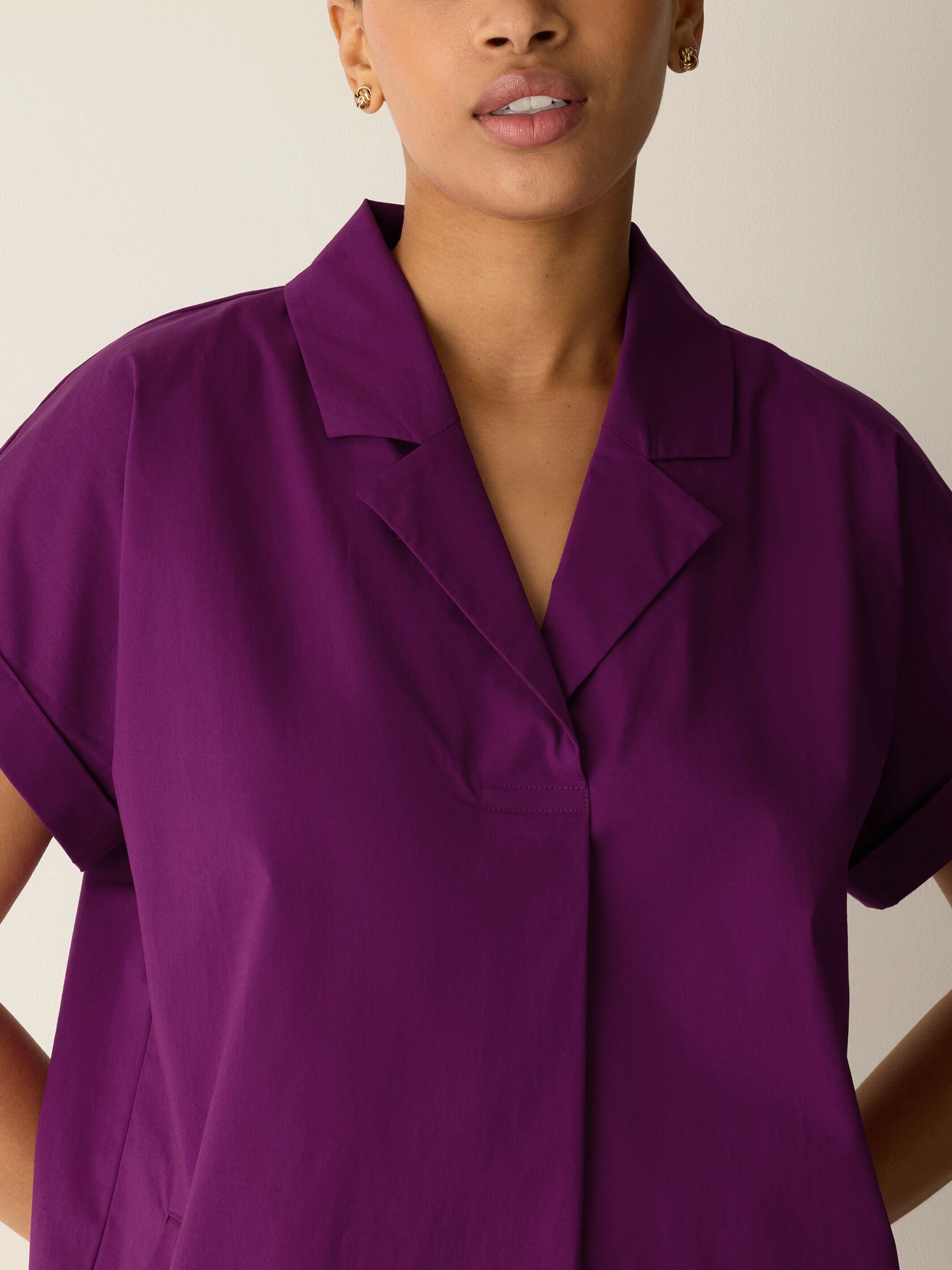 Stretch Organic Cotton Poplin Notch Collar Dress