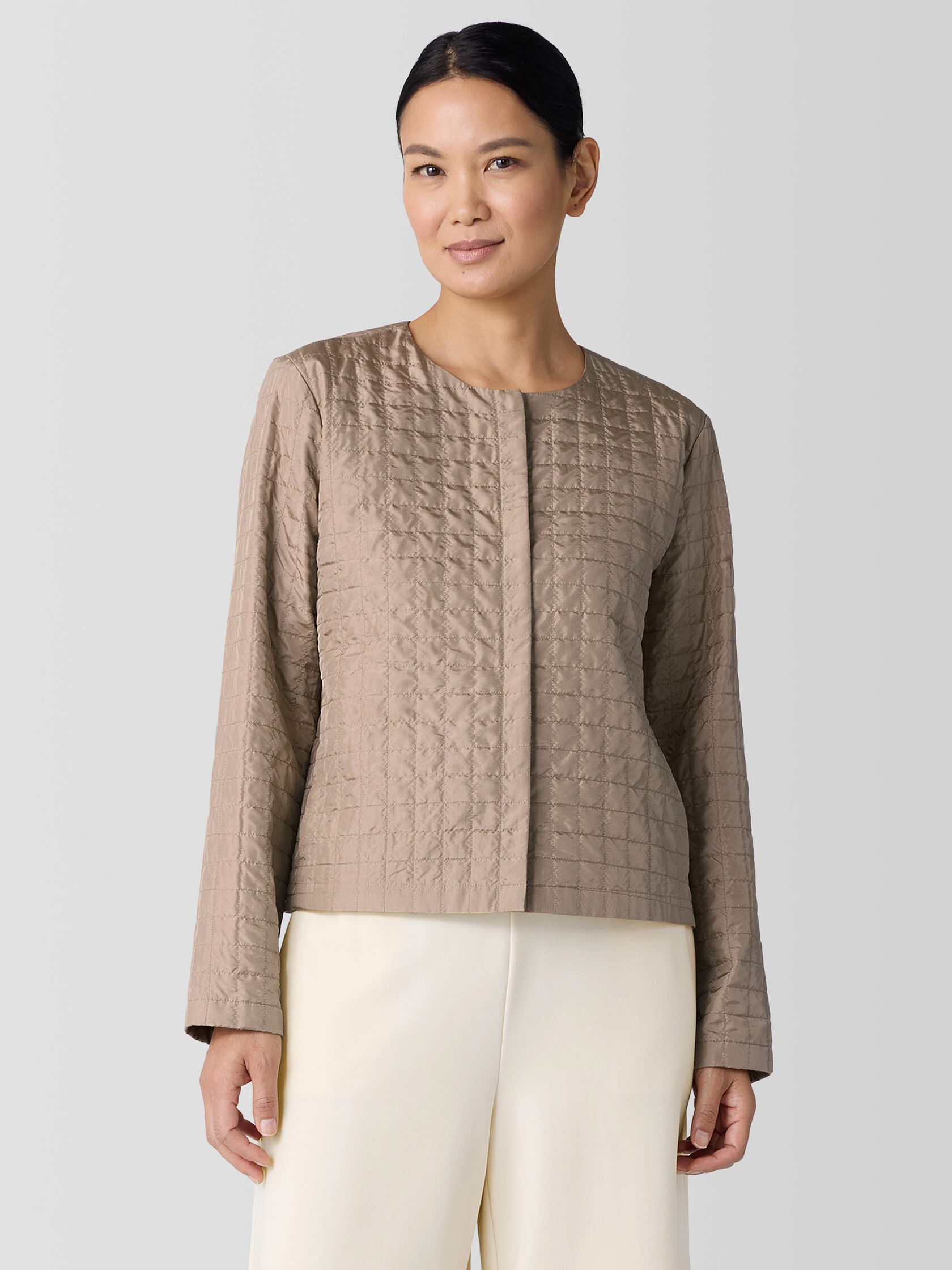 Silk Habutai Quilted Round Neck Jacket