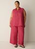 Puckered Organic Linen Grid Sleeveless Shirt
