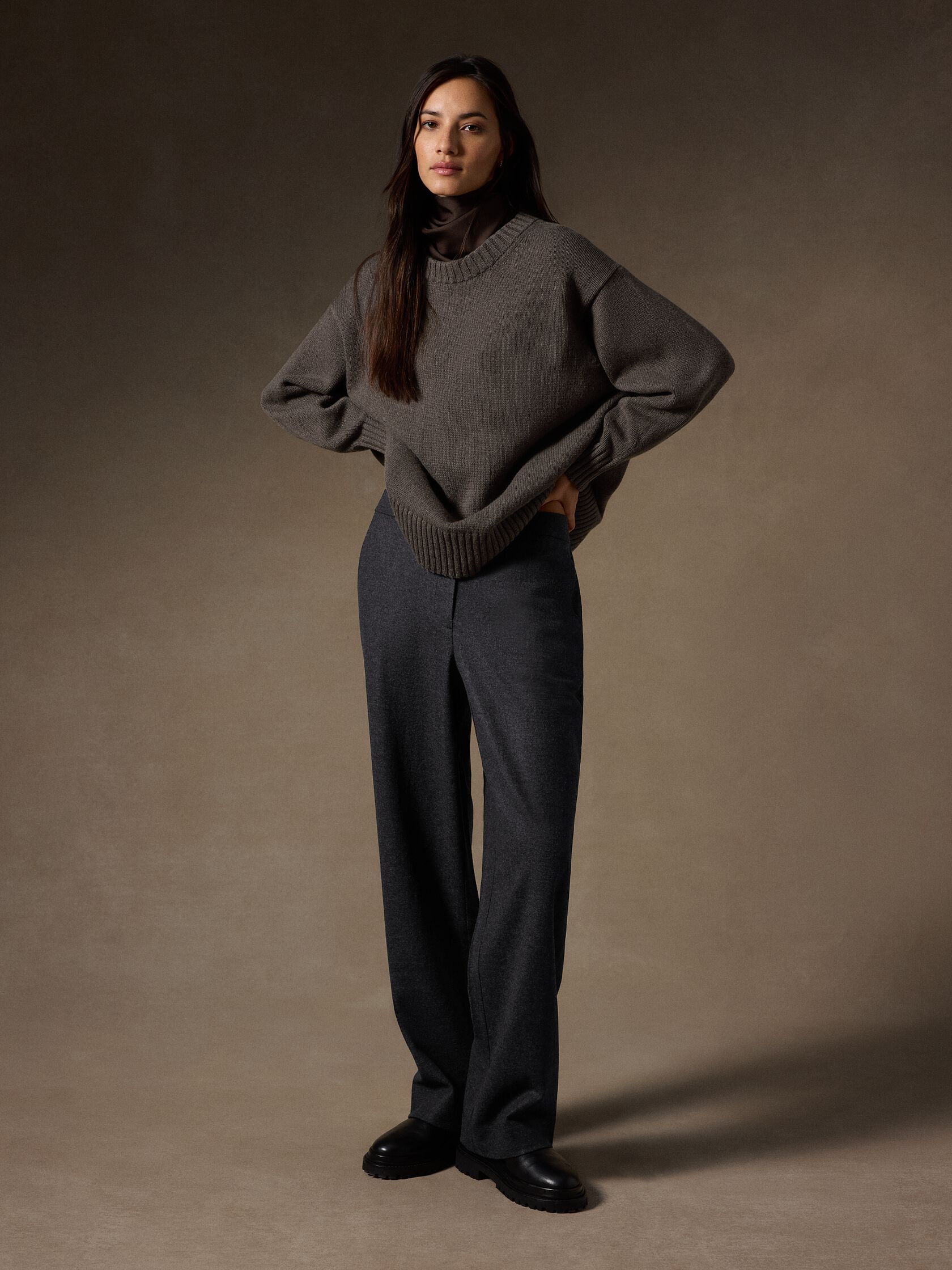 Cotton & Recycled Cashmere Crew Neck Long Top