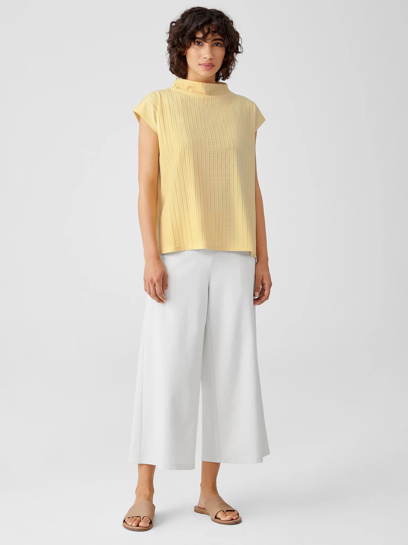 Washable Stretch Rib Funnel Neck Square Top