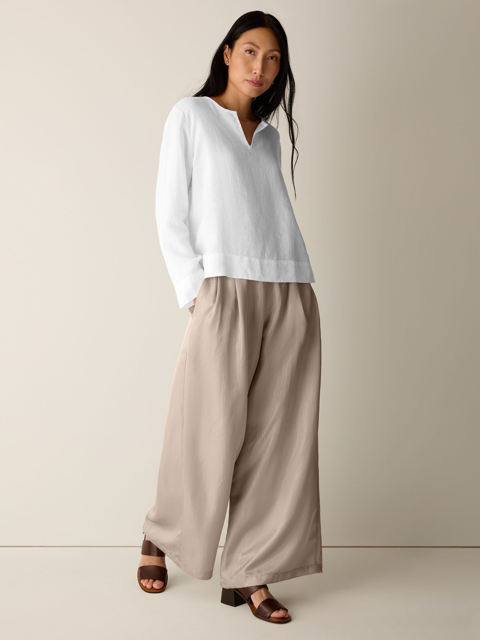 Organic Handkerchief Linen Split Neck Top