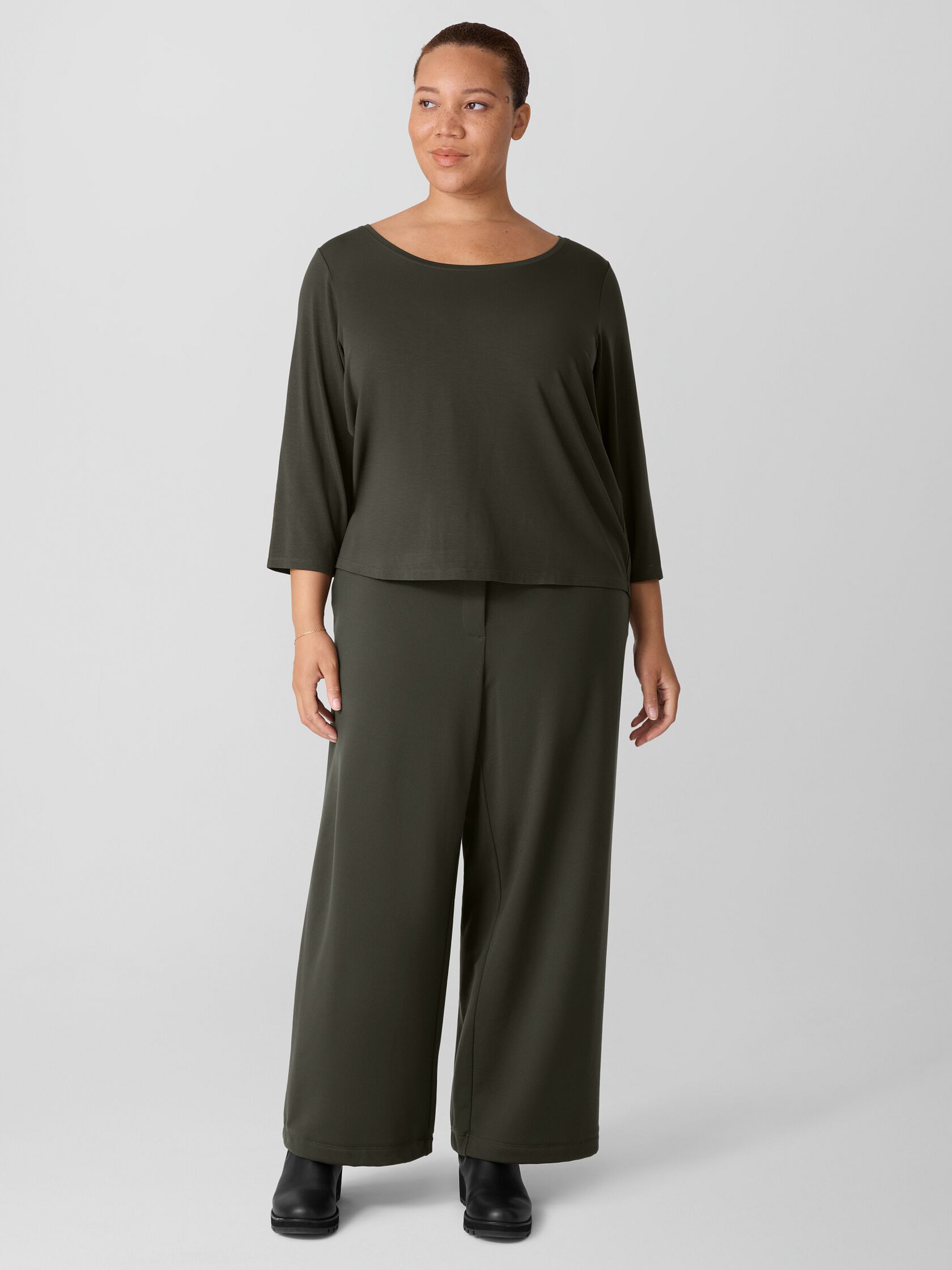 Stretch Jersey Knit Scoop Neck Top
