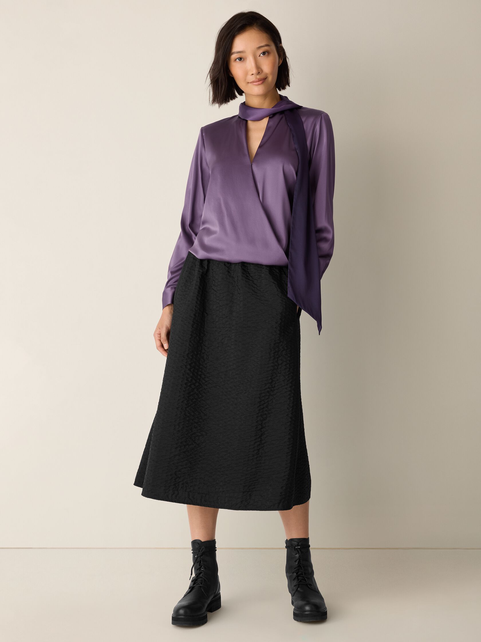 Stretch Silk Charmeuse Wrap Top