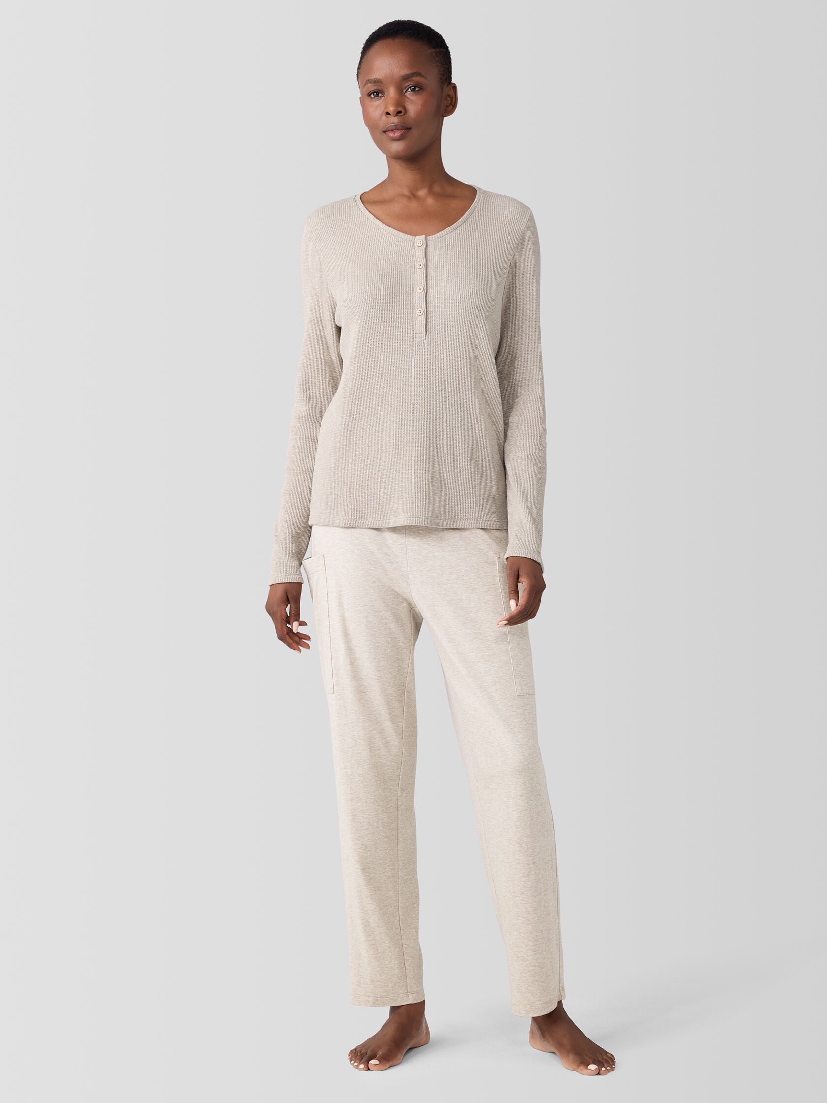 Mélange Organic Cotton Waffle Henley Sleep Top