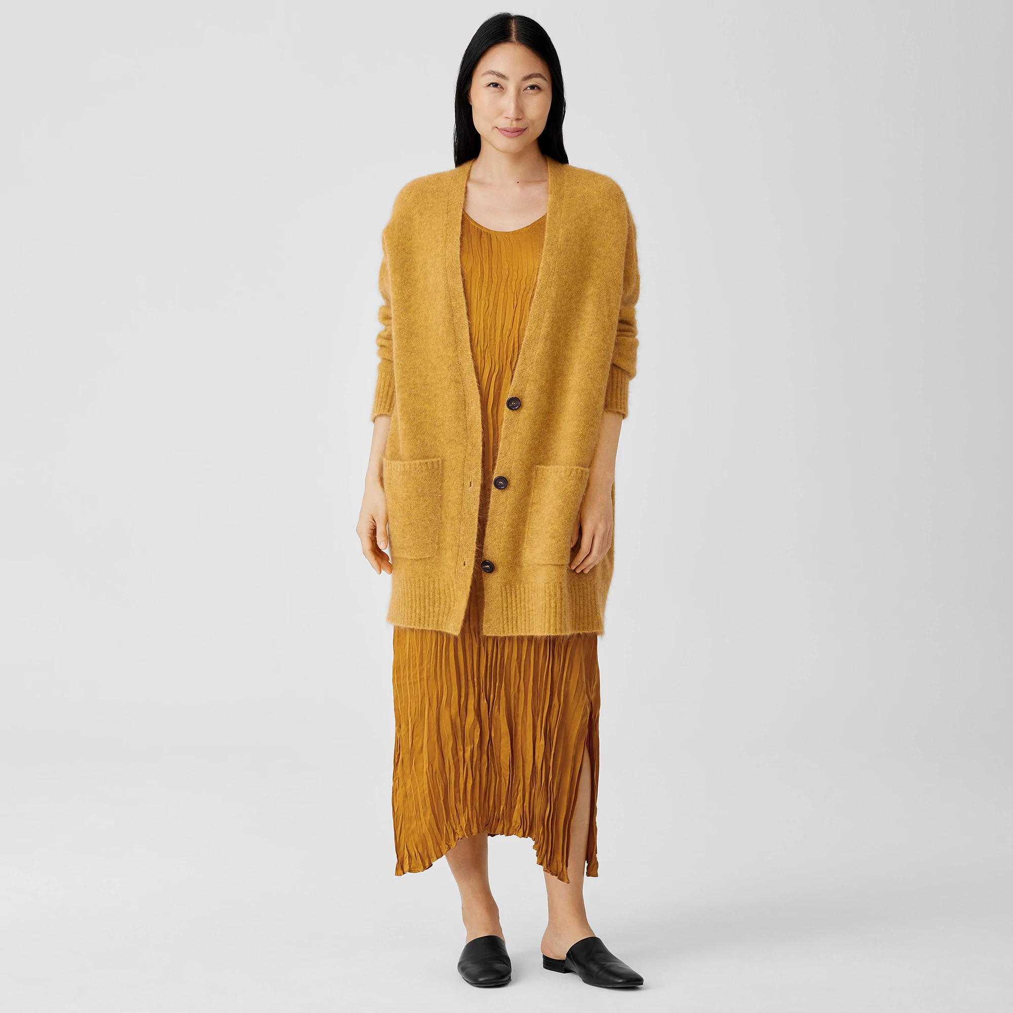 Mohair Plush Melange V-Neck Cardigan 