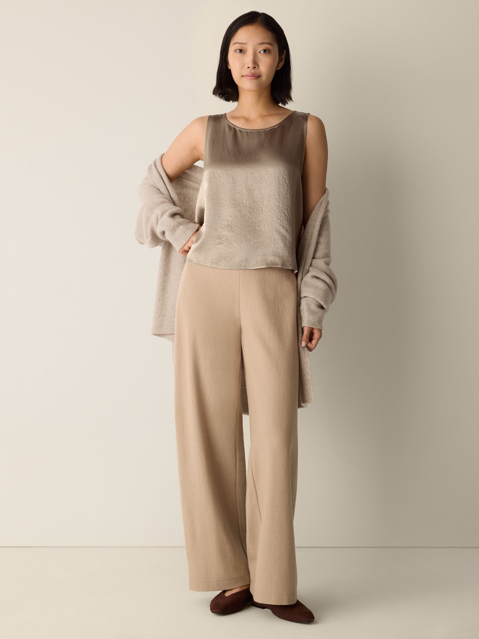 Textured Satin Ballet Neck Tank