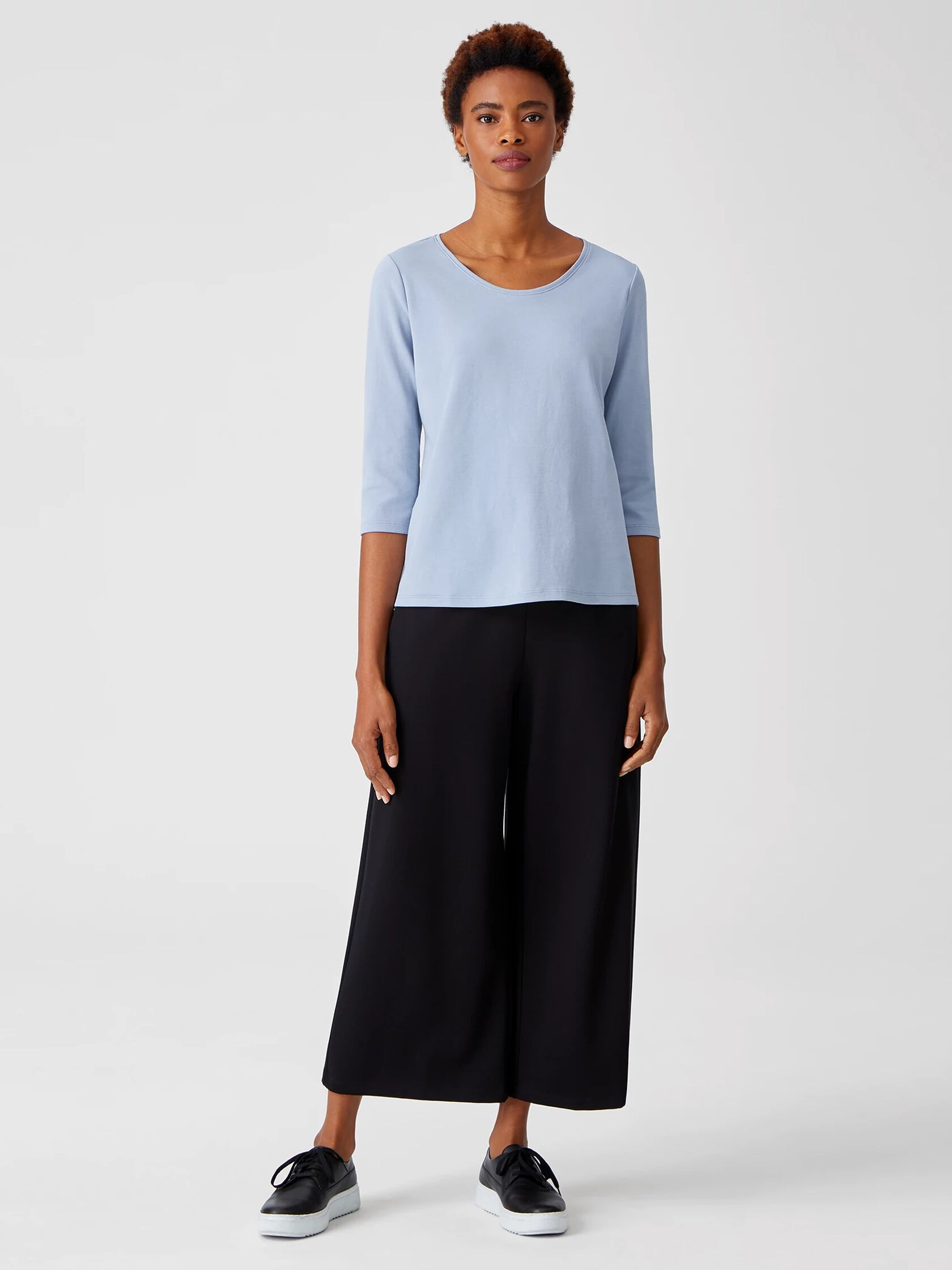 Organic Cotton Interlock Rounded V-Neck Top
