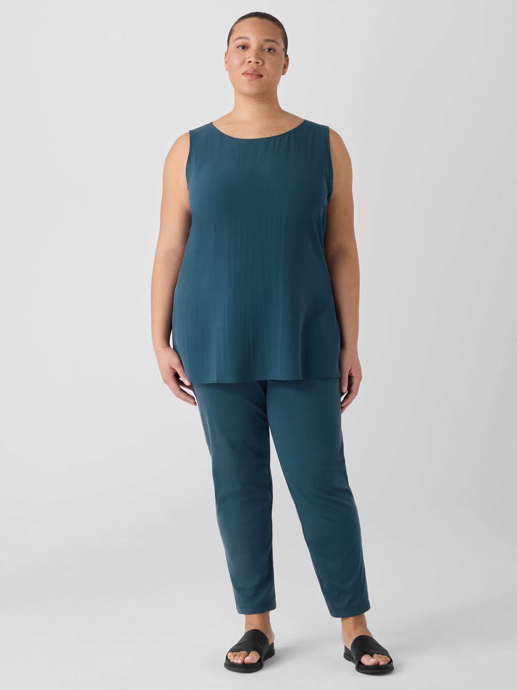 Silk Georgette Crepe Ballet Neck Long Tank