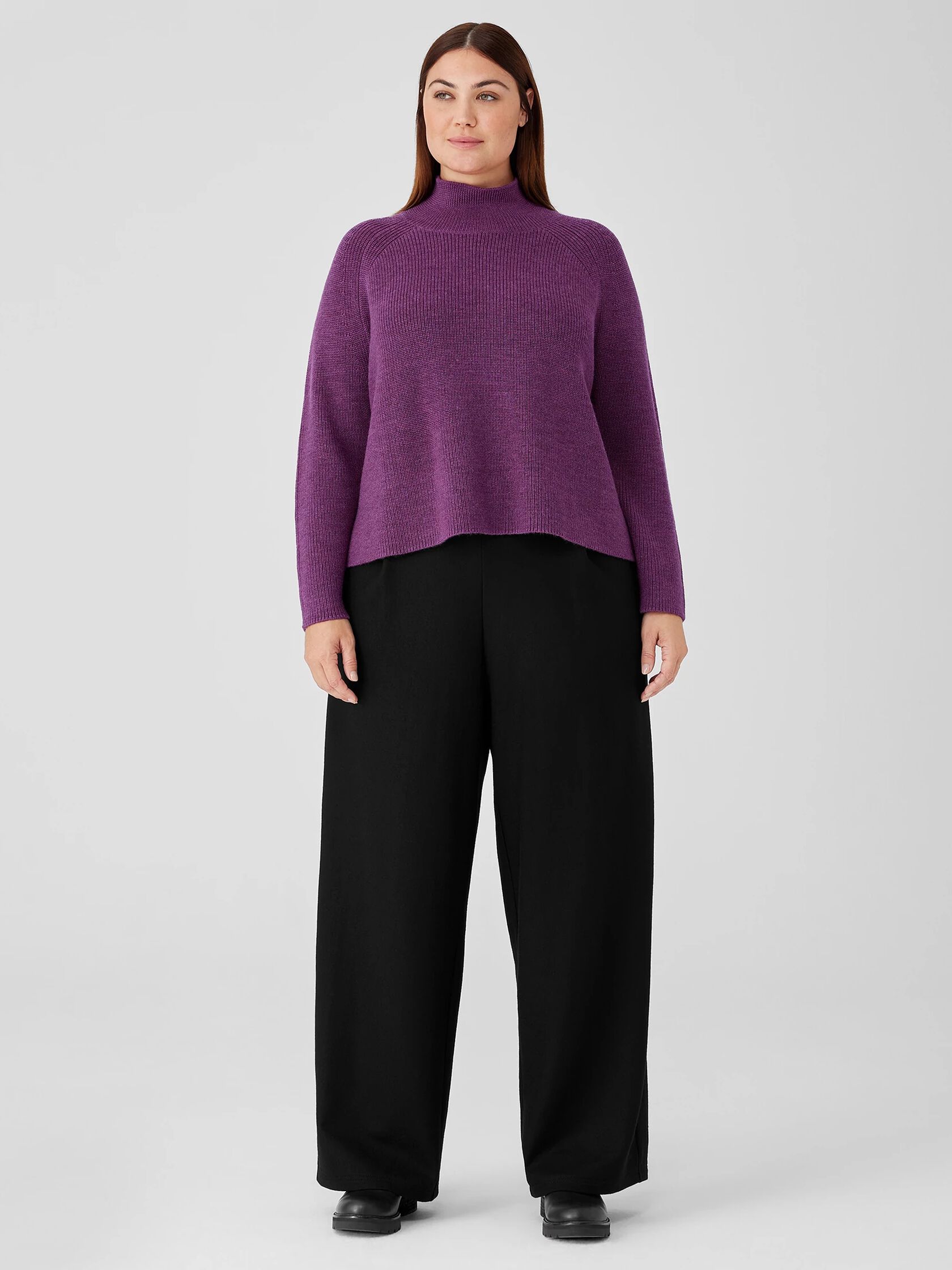 Boiled Wool Jersey Pleated Wide-Leg Pant