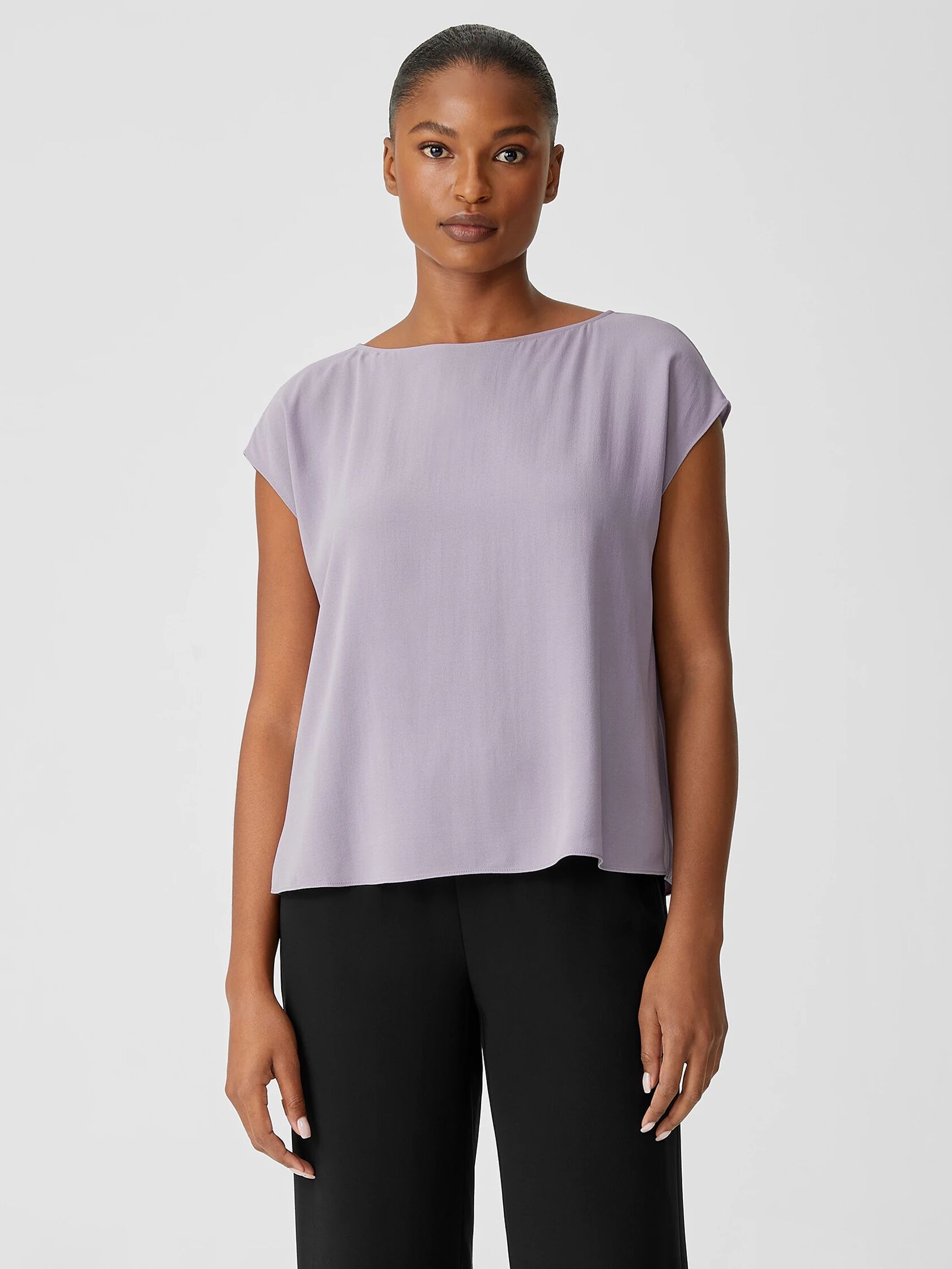 Silk Georgette Crepe Shirred-Back Top